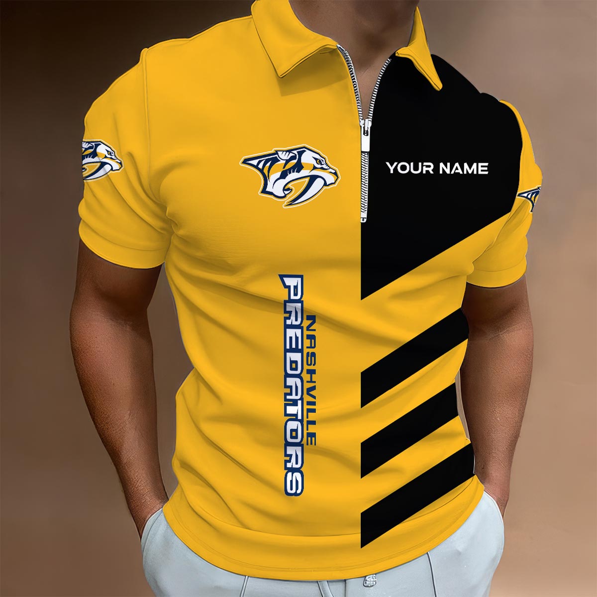 Sportswearmerch Nashville Predators NHL Lapel Zip Polo Shirt For Fan