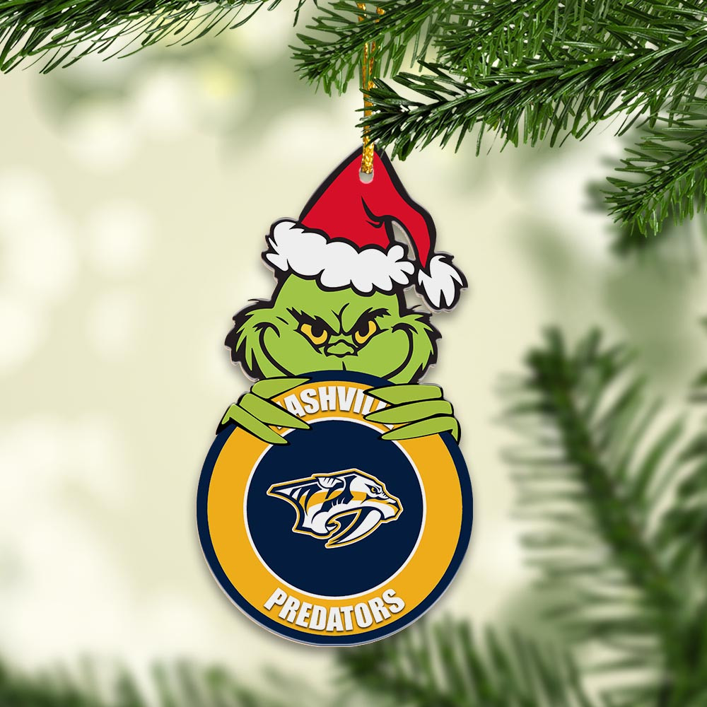 Sportswearmerch Nashville Predators NHL x Grinch Christmas Acrylic Ornament For Fans