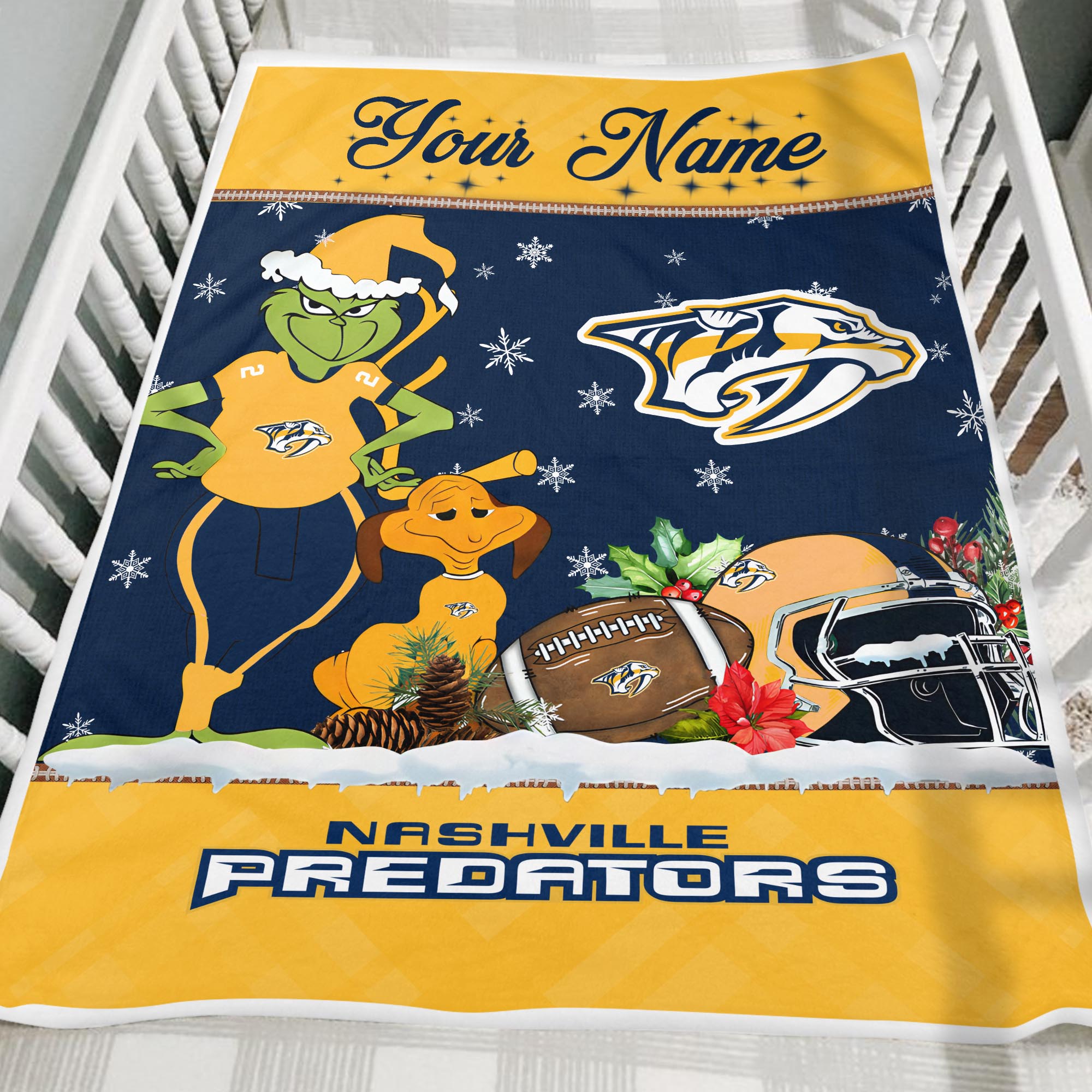 Sportswearmerch Nashville Predators NHL x Grinch Christmas Fleece Blanket For Fan