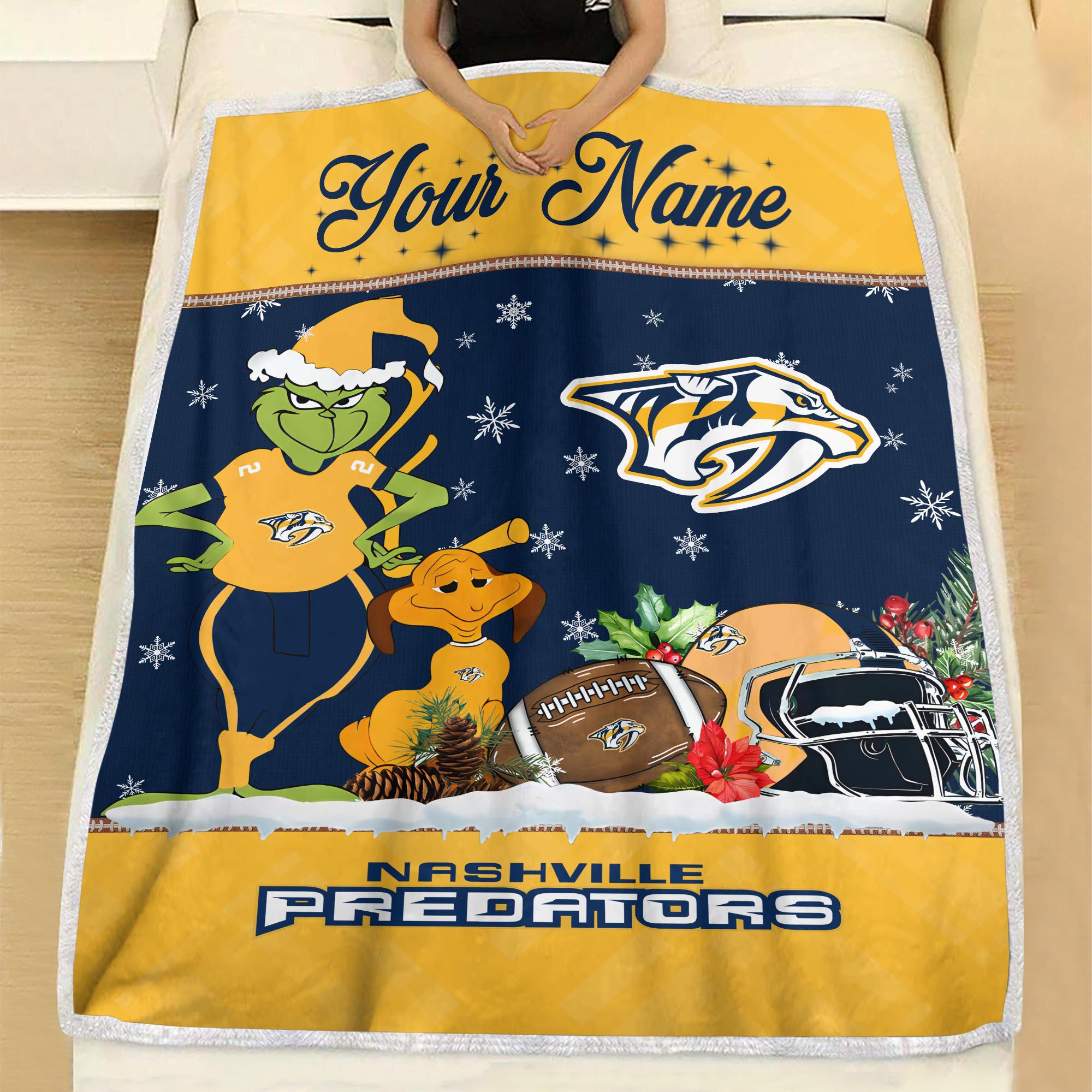 Sportswearmerch Nashville Predators NHL x Grinch Christmas Fleece Blanket For Fan