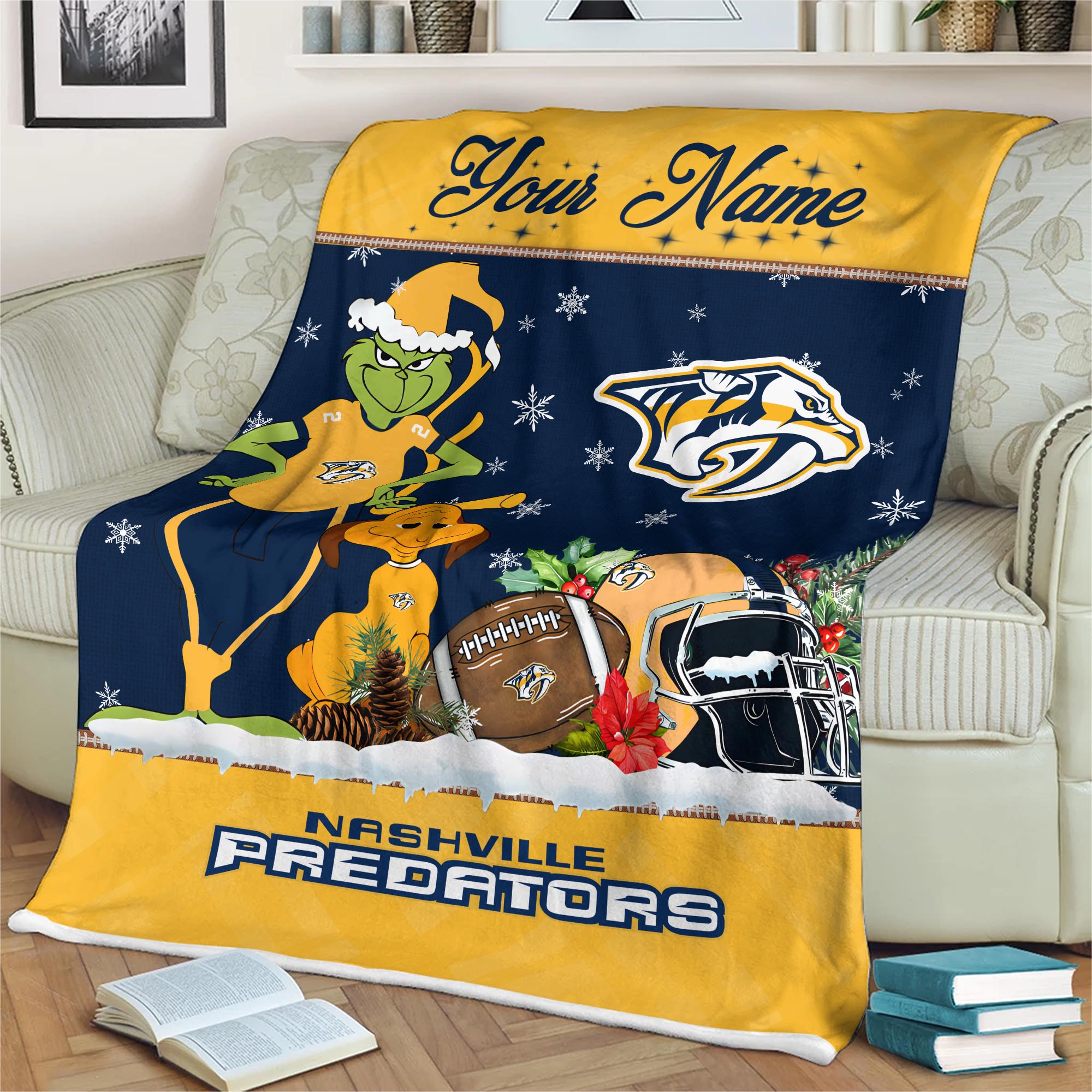 Sportswearmerch Nashville Predators NHL x Grinch Christmas Fleece Blanket For Fan