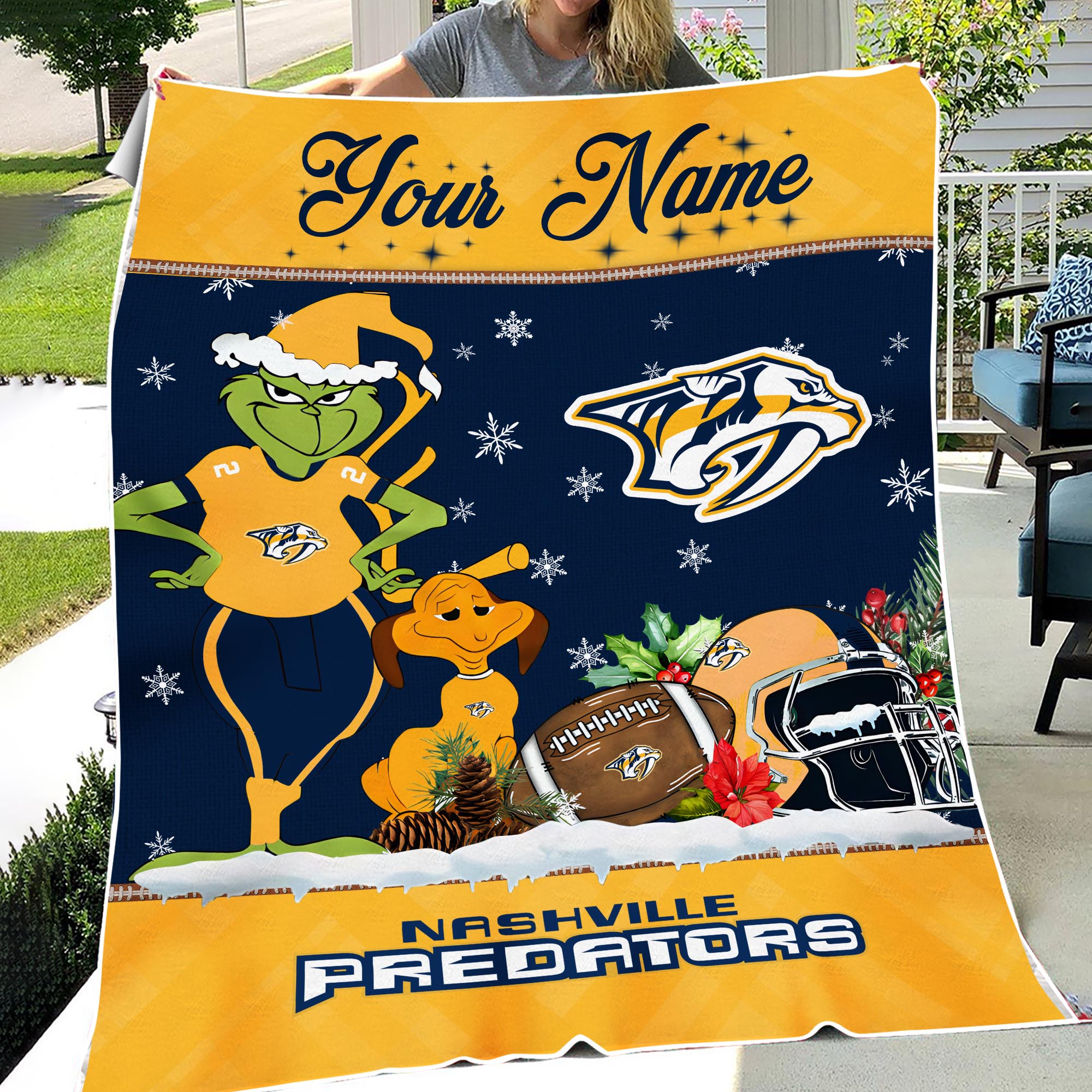 Sportswearmerch Nashville Predators NHL x Grinch Christmas Fleece Blanket For Fan