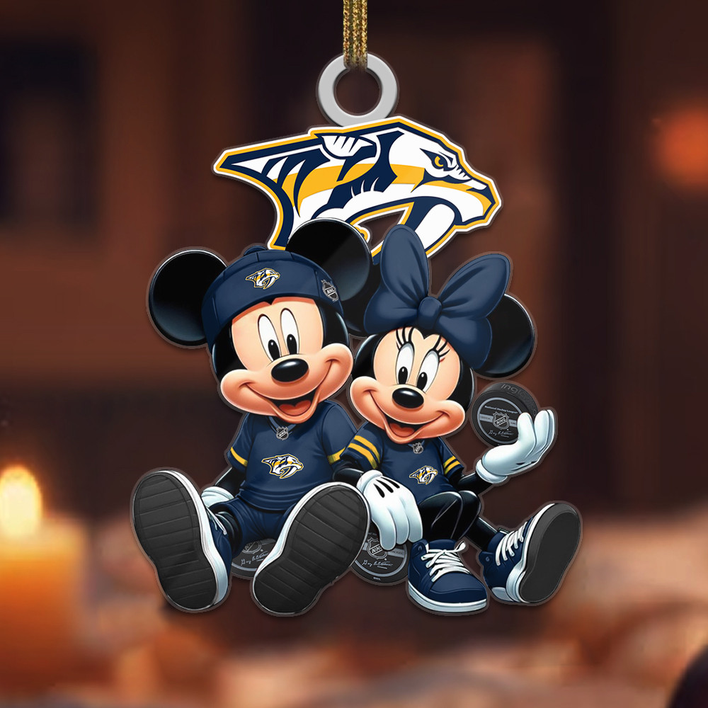 Sportswearmerch Nashville Predators NHL x Mickey and Minnie Mouse Personalized Acrylic Ornament For Fans