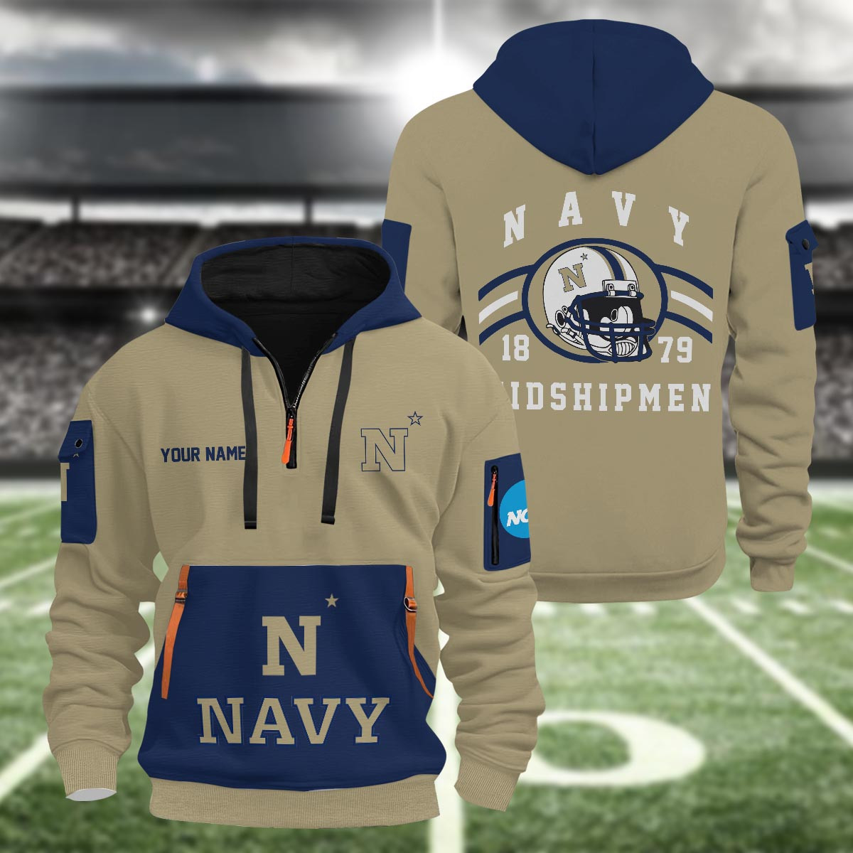 Sportswearmerch Navy Midshipmen NCAA Half Zip Hoodie Personalized For Fan