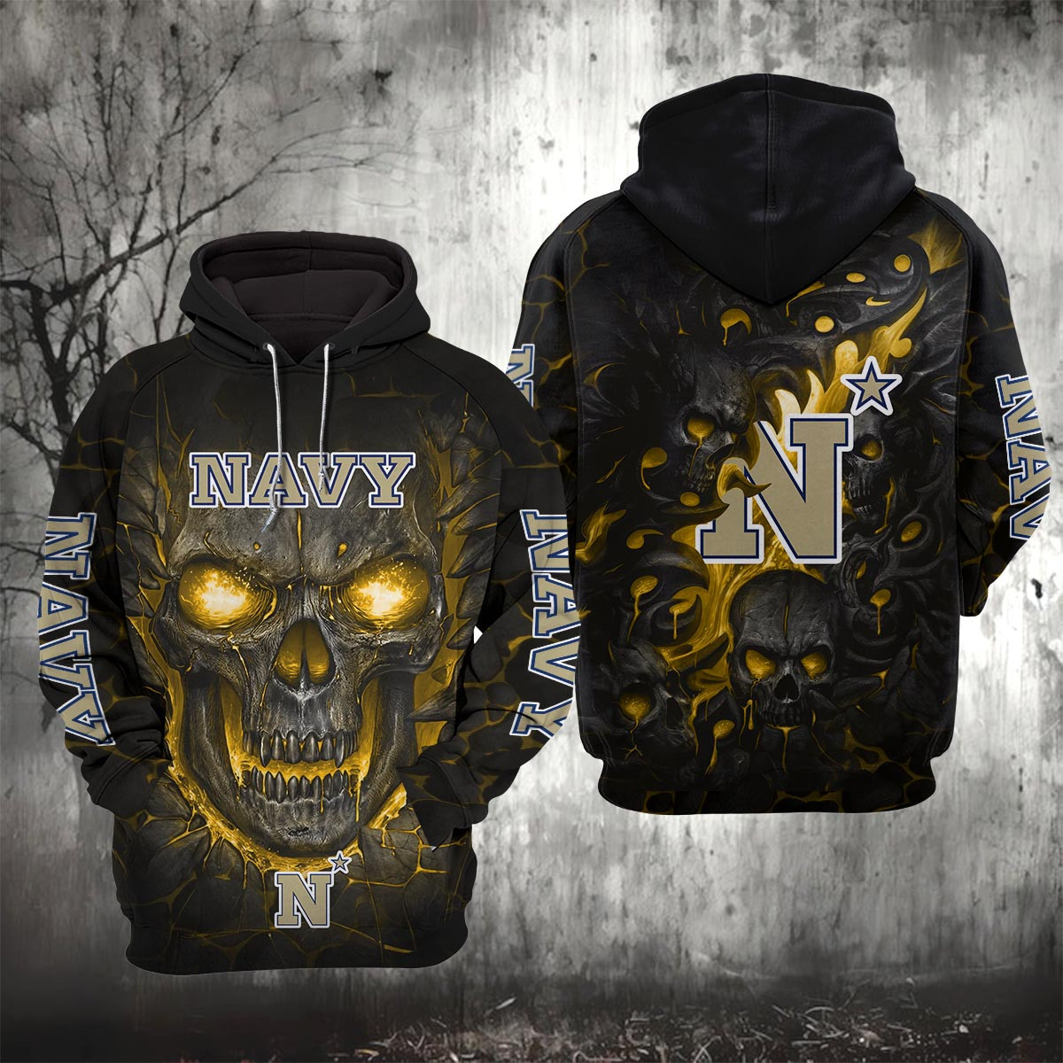Sportswearmerch Navy Midshipmen NCAA Lava Skull Hoodie For Fan