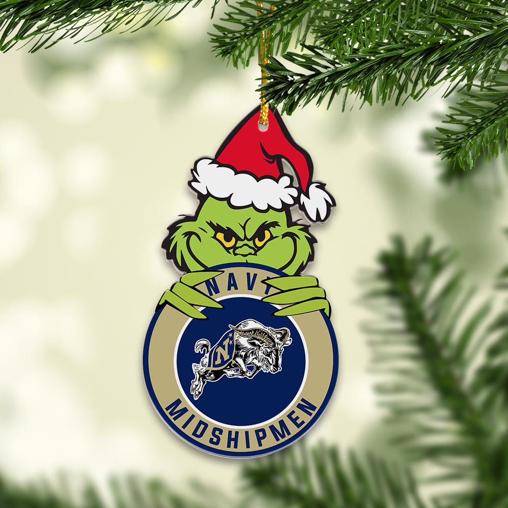 Sportswearmerch Navy Midshipmen NCAA x Grinch Christmas Acrylic Ornament For Fans
