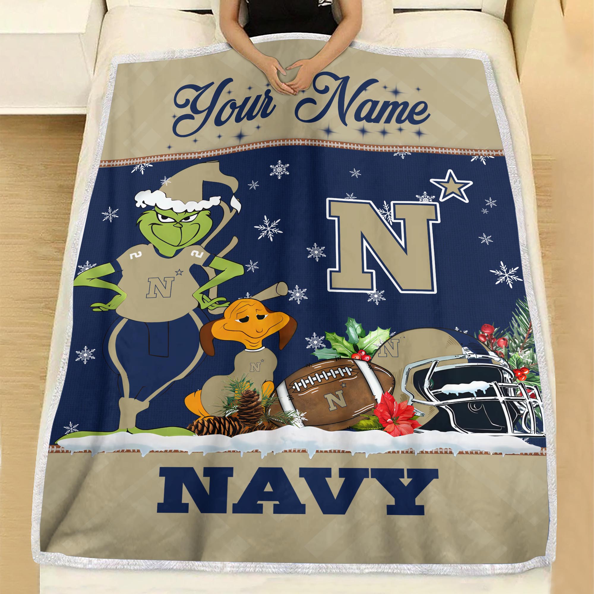 Sportswearmerch Navy Midshipmen NCAA x Grinch Christmas Fleece Blanket For Fan