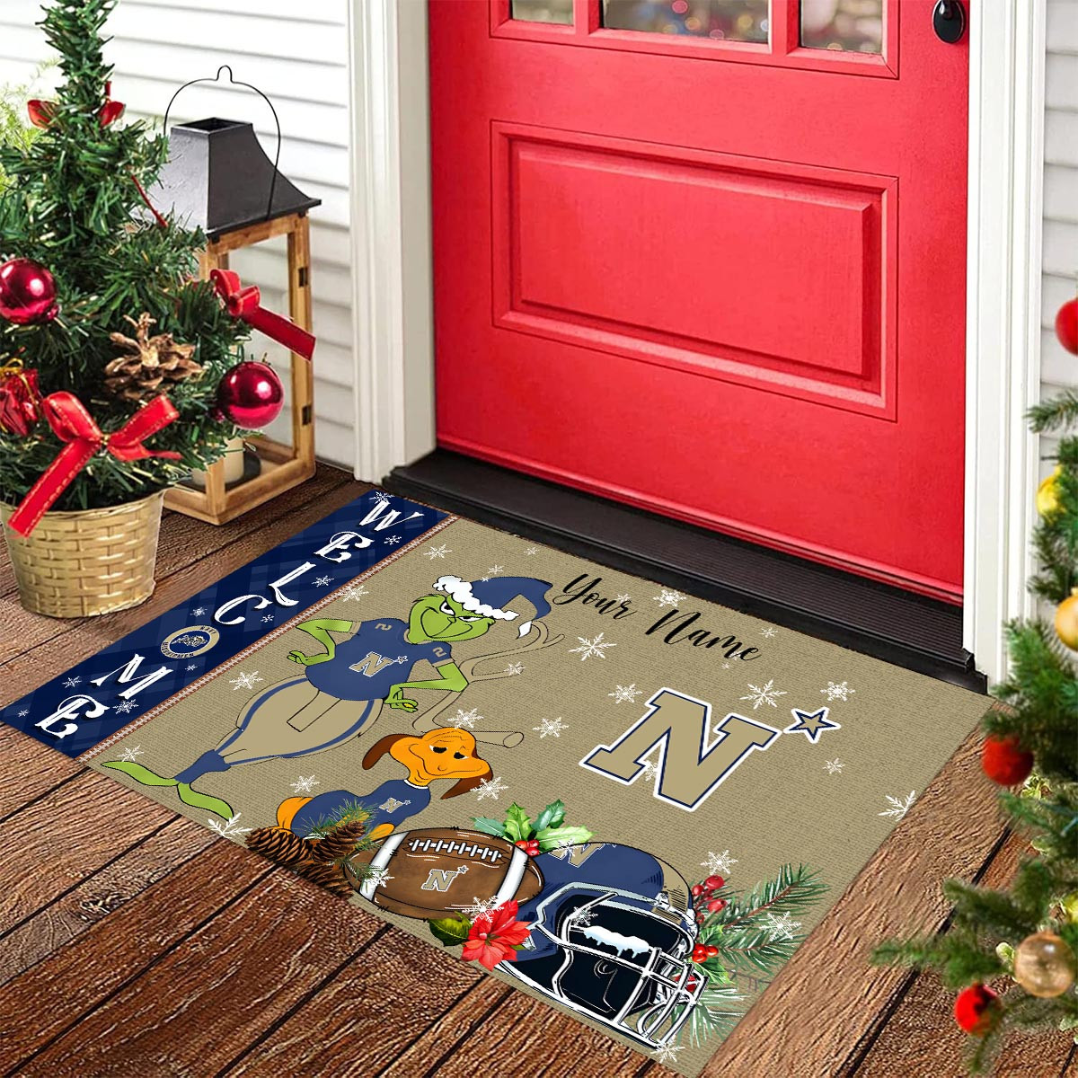 Sportswearmerch Navy Midshipmen NCAA x Grinch Christmas Welcome Football Doormat For Fan