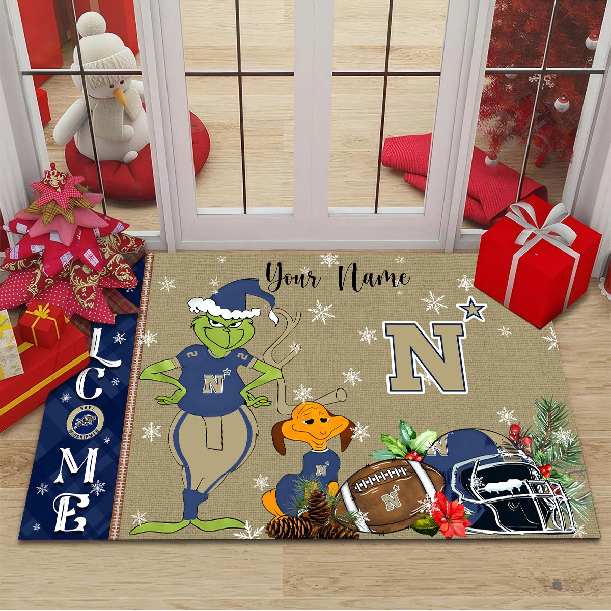 Sportswearmerch Navy Midshipmen NCAA x Grinch Christmas Welcome Football Doormat For Fan