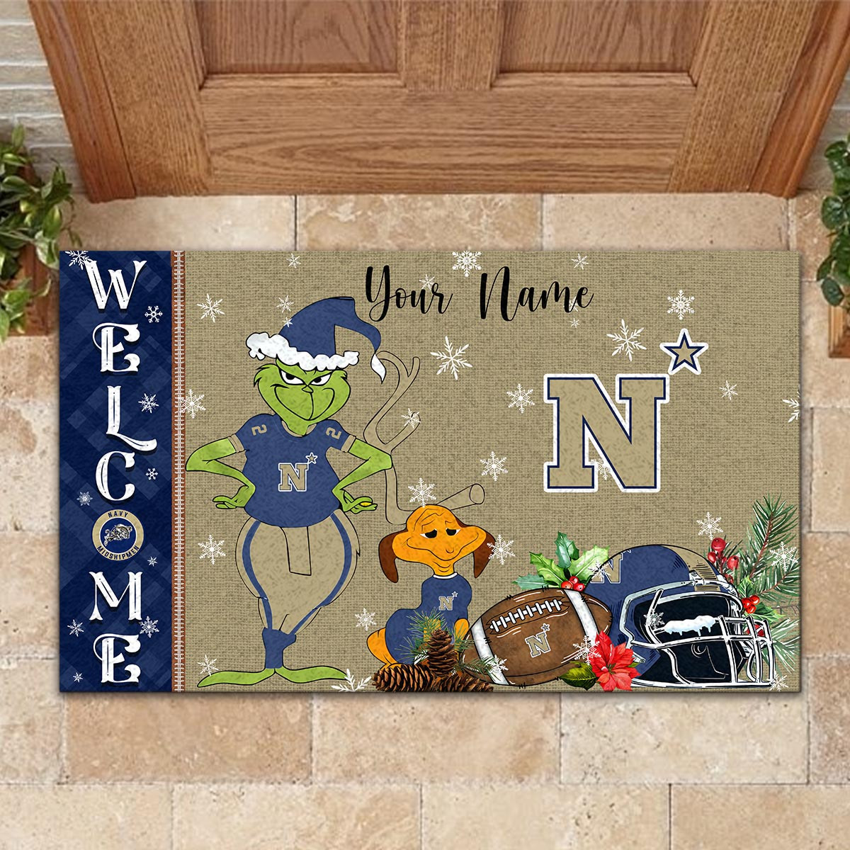 Sportswearmerch Navy Midshipmen NCAA x Grinch Christmas Welcome Football Doormat For Fan