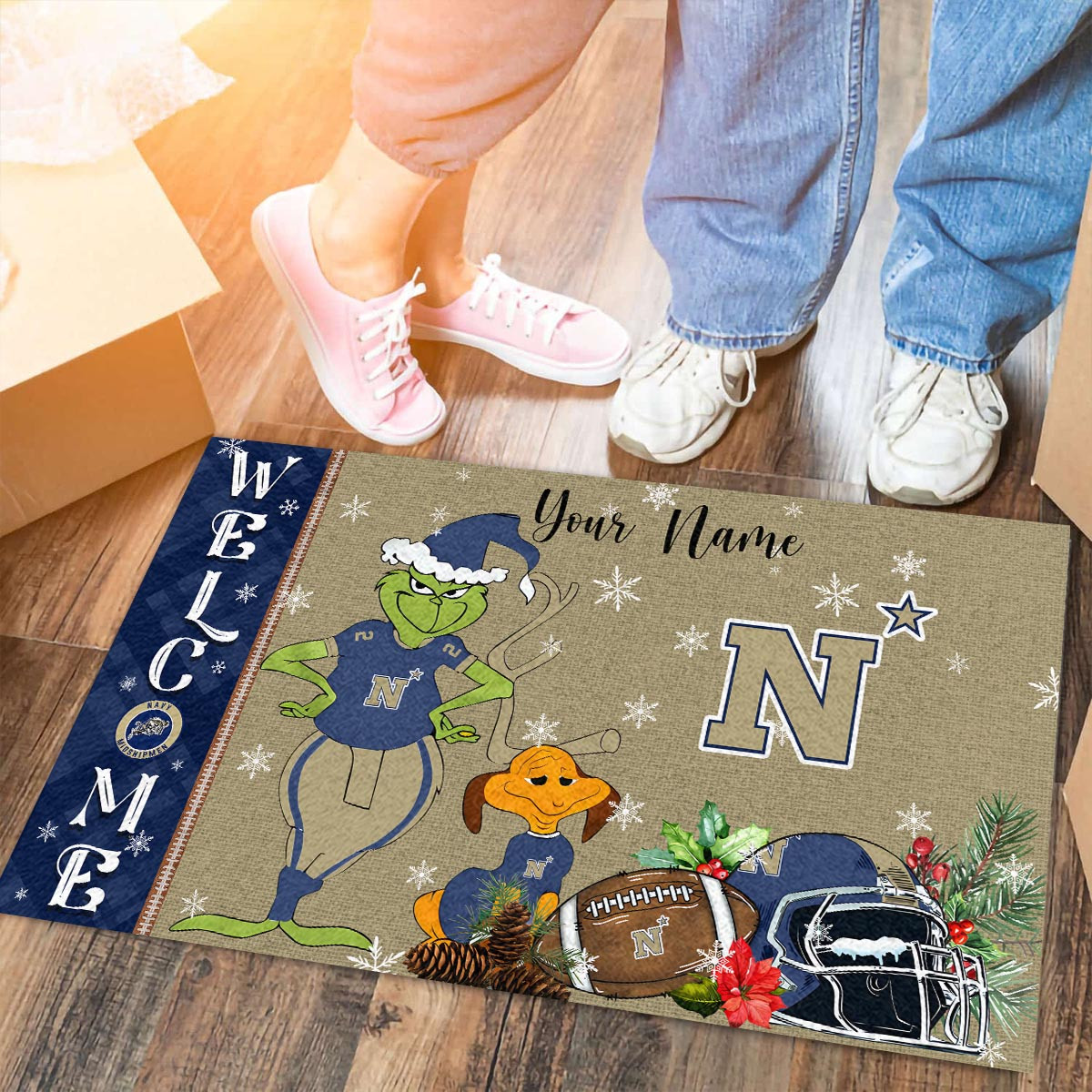 Sportswearmerch Navy Midshipmen NCAA x Grinch Christmas Welcome Football Doormat For Fan