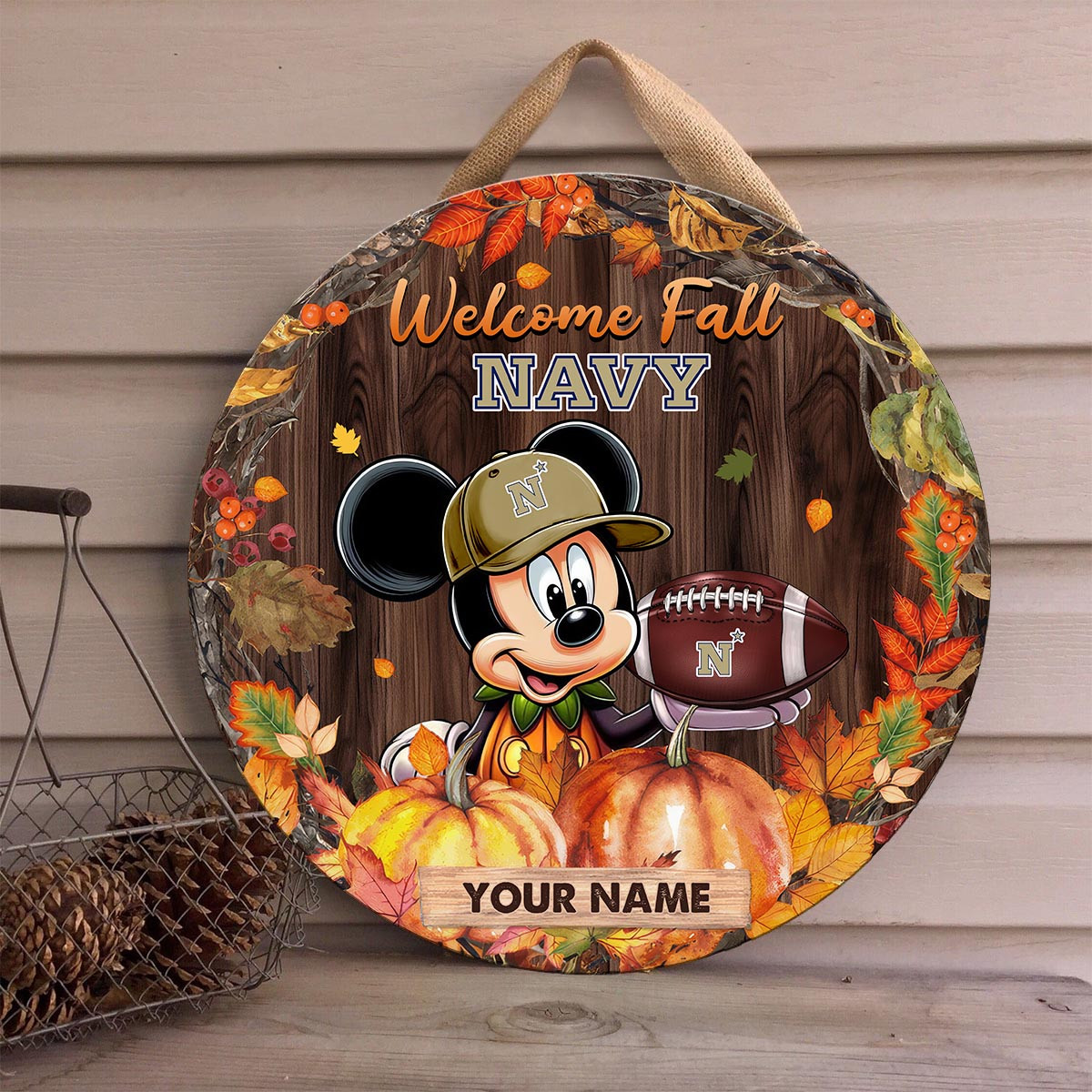 Sportswearmerch Navy Midshipmen NCAA x Mickey Round Wooden Sign For Fan