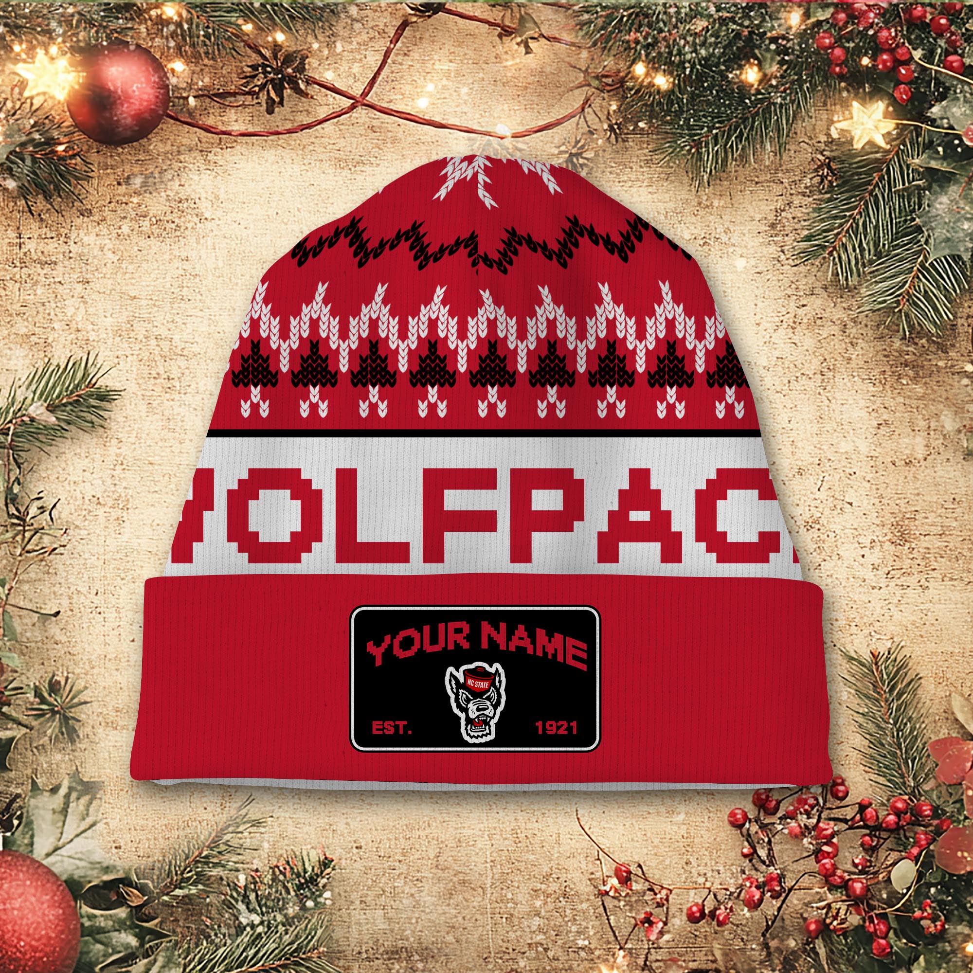 Sportswearmerch NC State Wolfpack NCAA Christmas Beanie Hat For Fan
