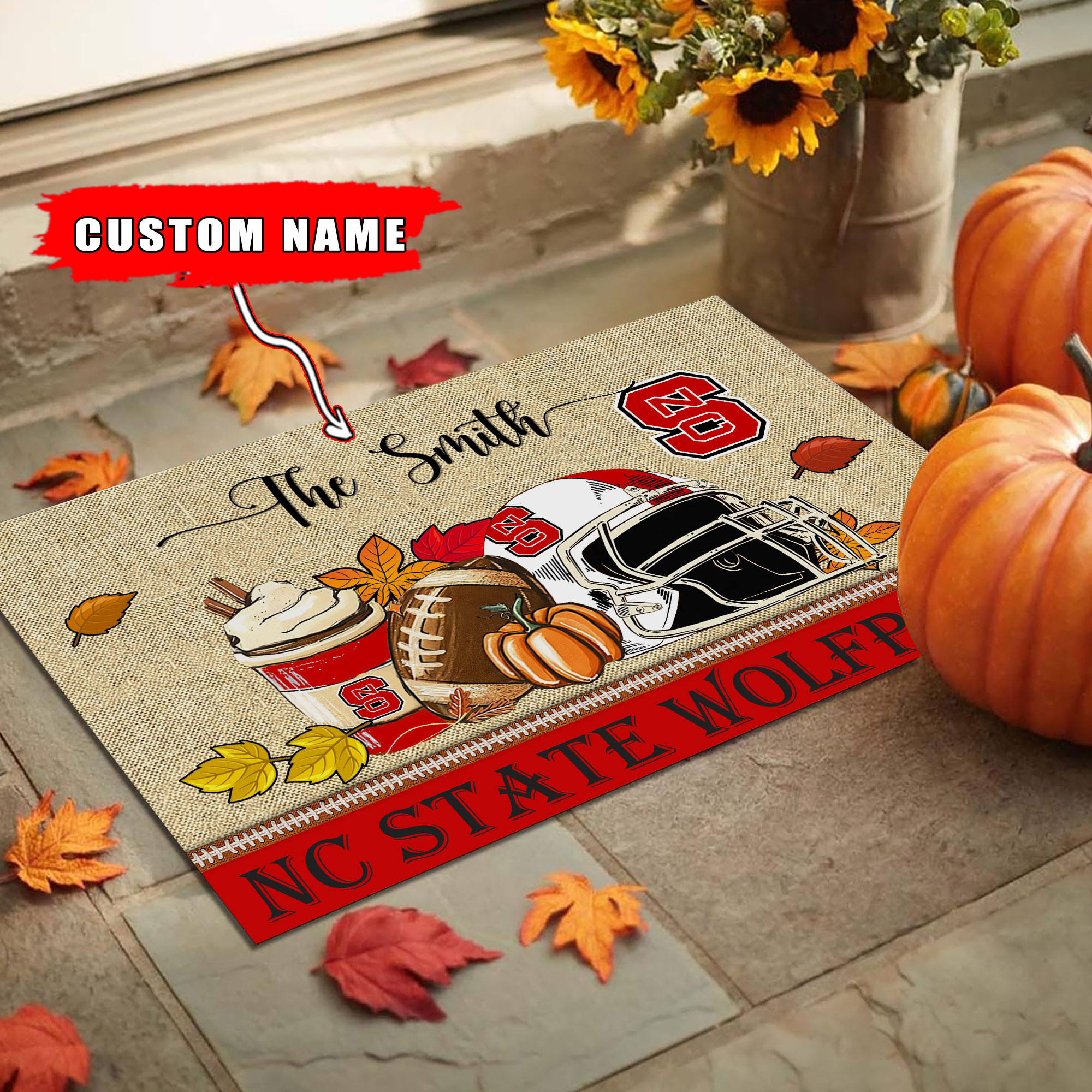 Sportswearmerch NC State Wolfpack NCAA Fall Football Custom Doormat For Fan