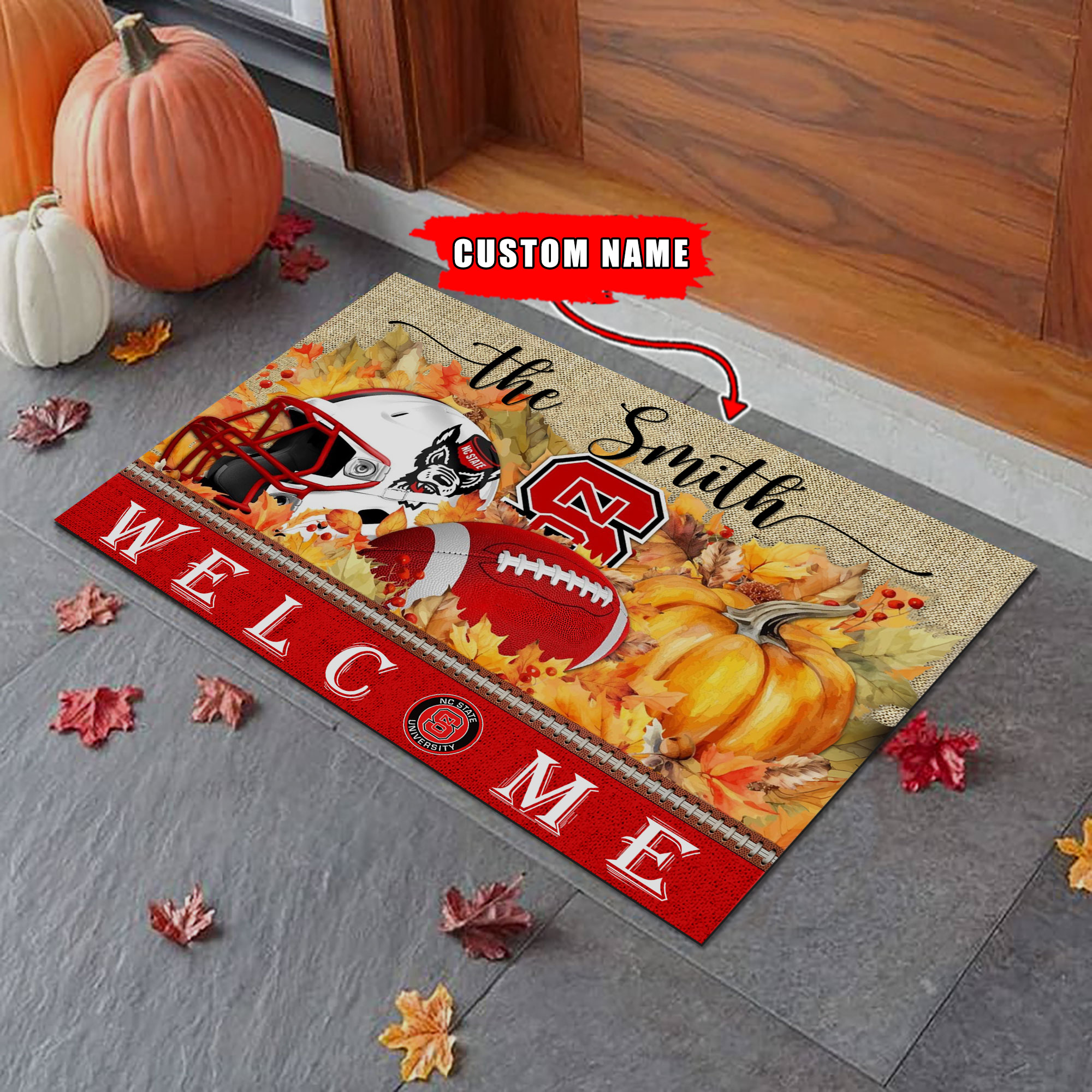 Sportswearmerch NC State Wolfpack NCAA Welcome Fall Football Doormat For Fan