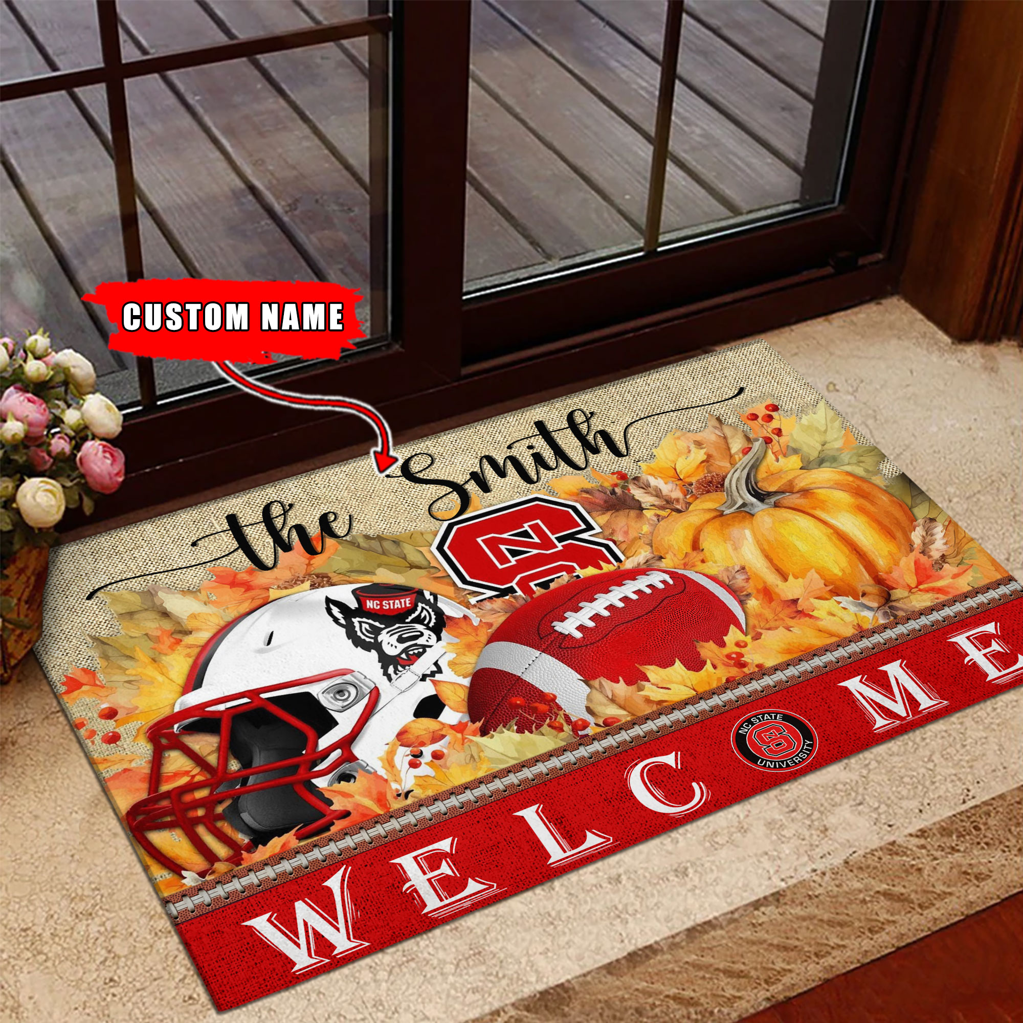 Sportswearmerch NC State Wolfpack NCAA Welcome Fall Football Doormat For Fan