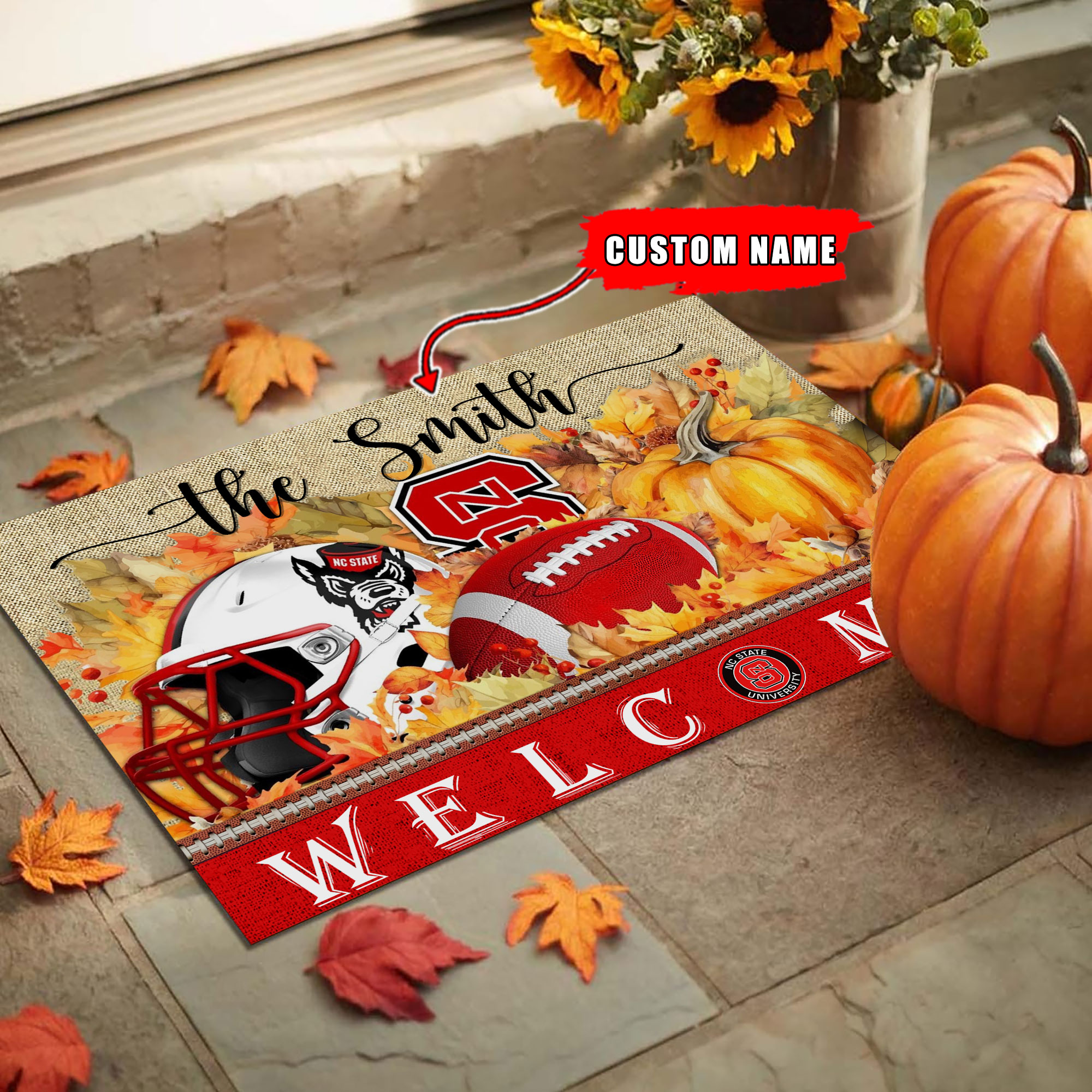 Sportswearmerch NC State Wolfpack NCAA Welcome Fall Football Doormat For Fan