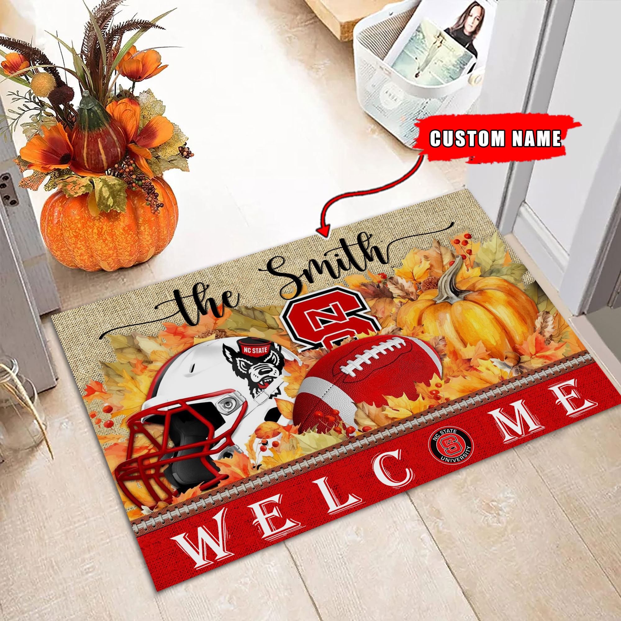 Sportswearmerch NC State Wolfpack NCAA Welcome Fall Football Doormat For Fan