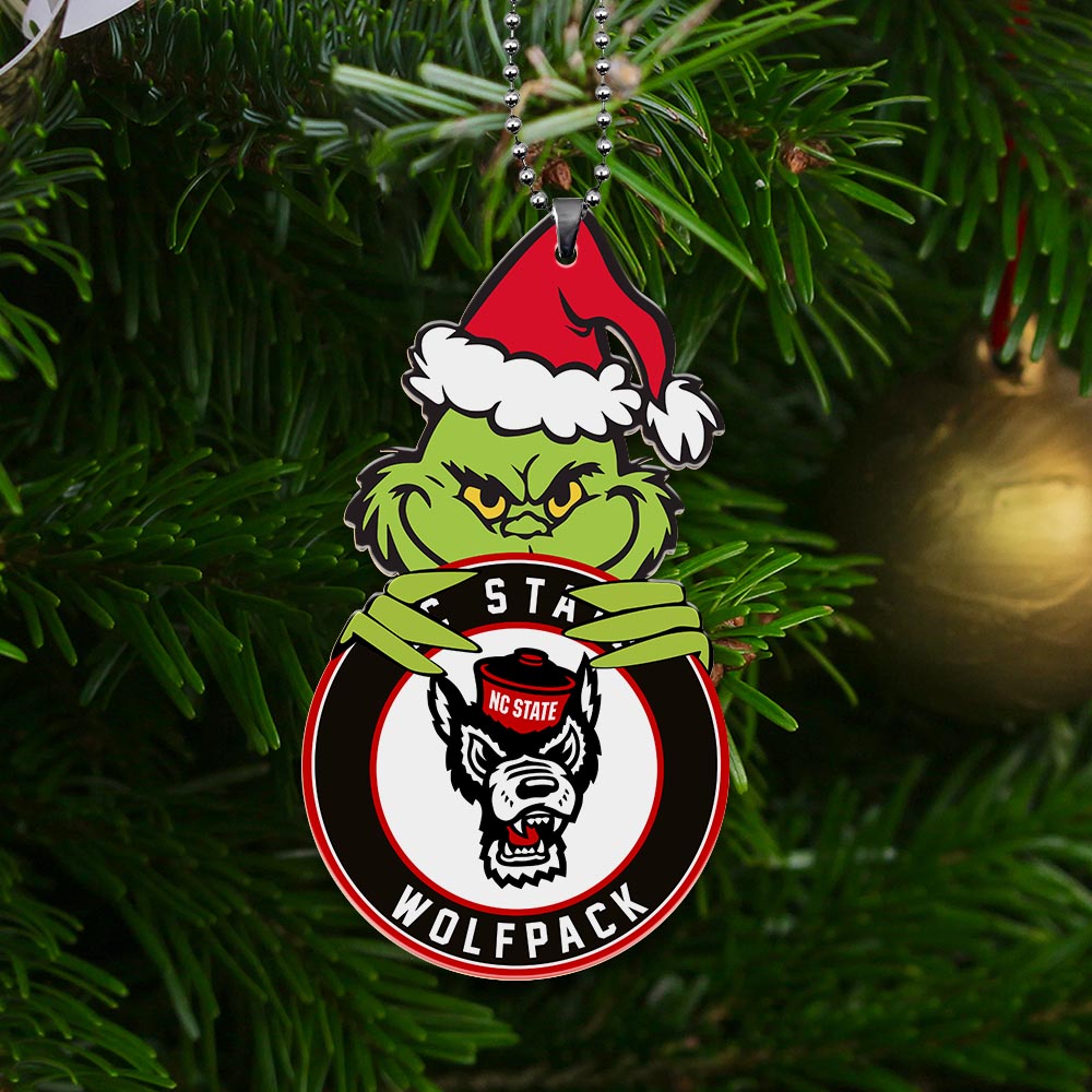 Sportswearmerch NC State Wolfpack NCAA x Grinch Christmas Acrylic Ornament For Fans