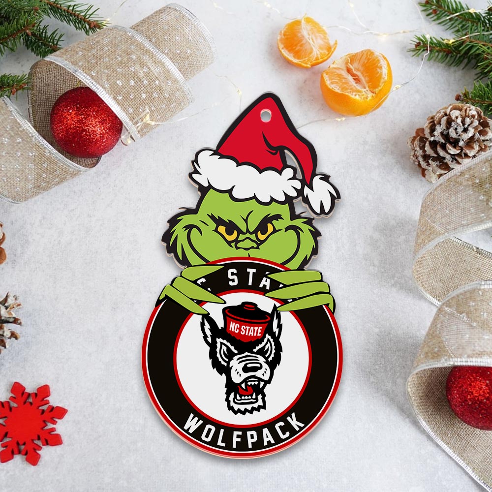 Sportswearmerch NC State Wolfpack NCAA x Grinch Christmas Acrylic Ornament For Fans