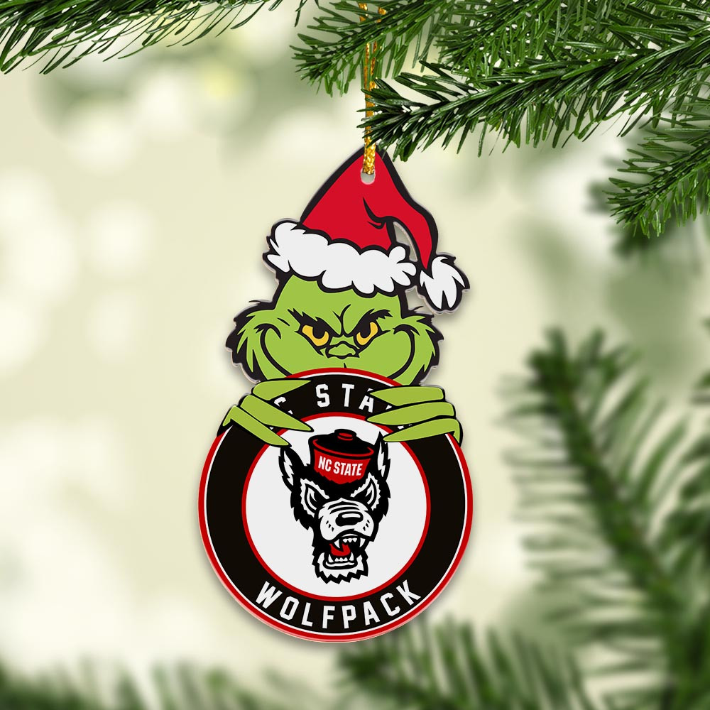 Sportswearmerch NC State Wolfpack NCAA x Grinch Christmas Acrylic Ornament For Fans