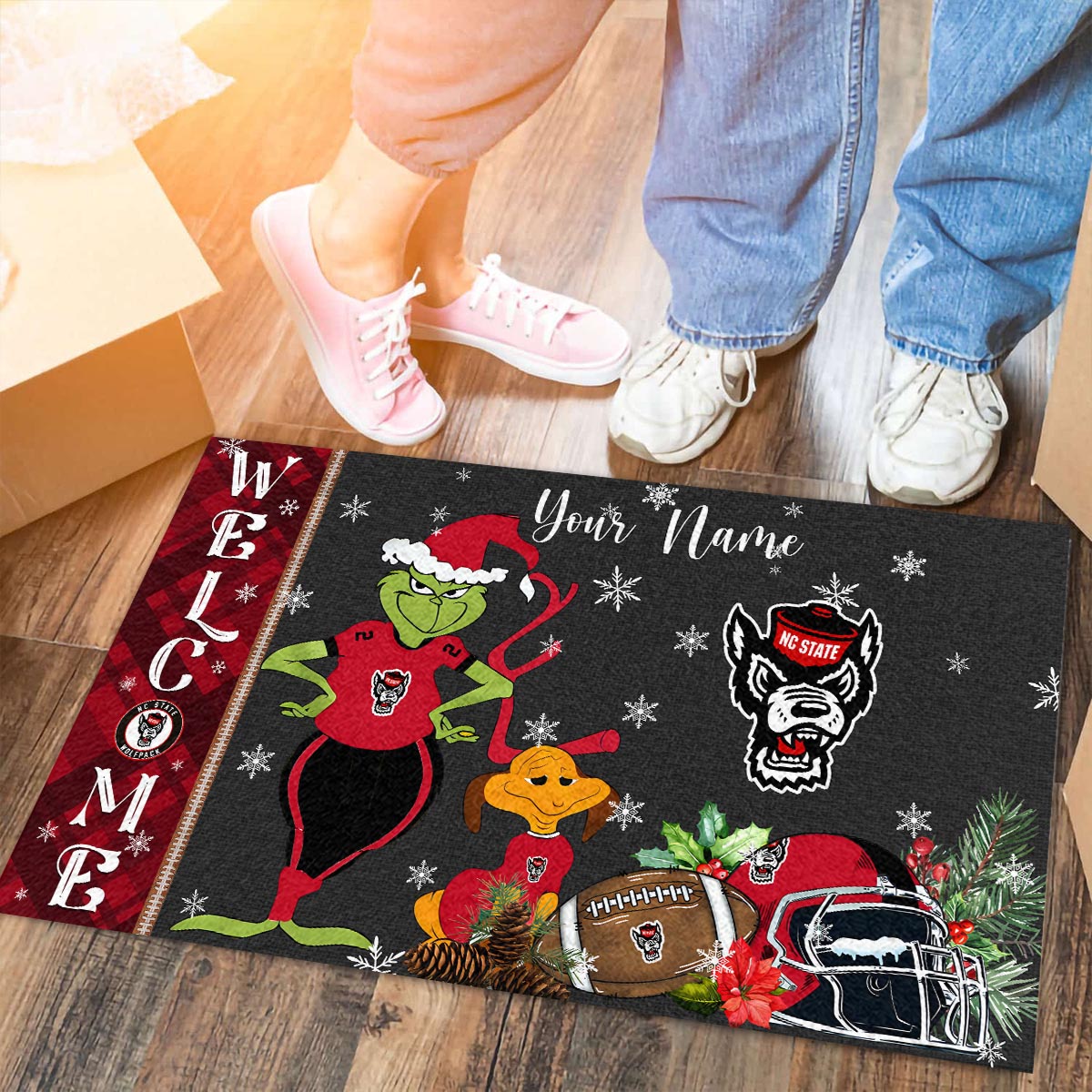 Sportswearmerch NC State Wolfpack NCAA x Grinch Christmas Welcome Football Doormat For Fan