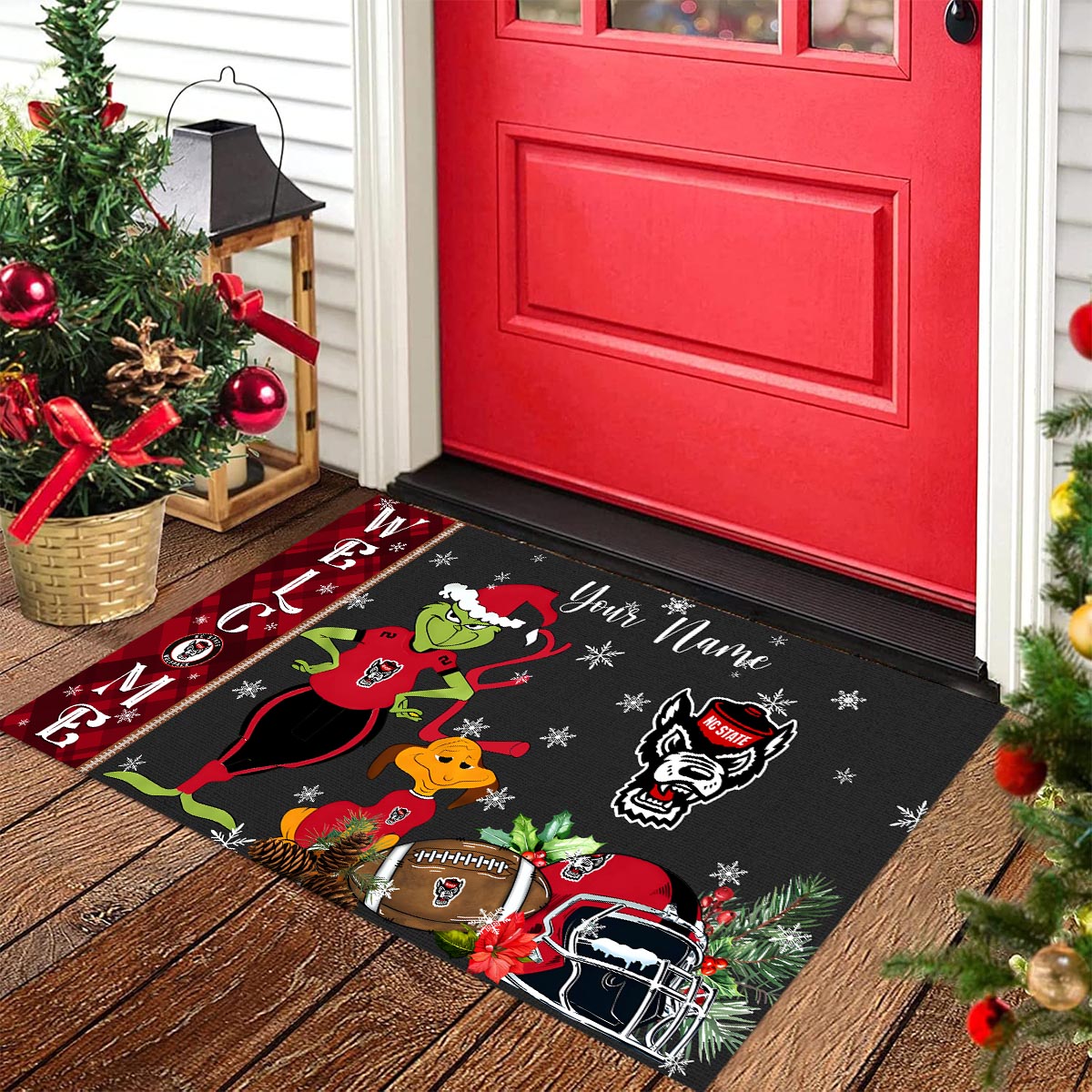 Sportswearmerch NC State Wolfpack NCAA x Grinch Christmas Welcome Football Doormat For Fan
