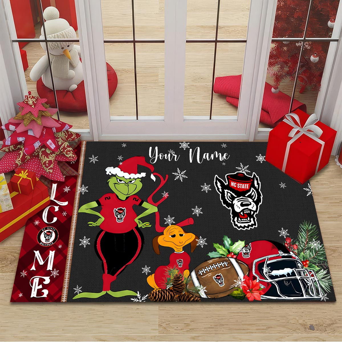 Sportswearmerch NC State Wolfpack NCAA x Grinch Christmas Welcome Football Doormat For Fan