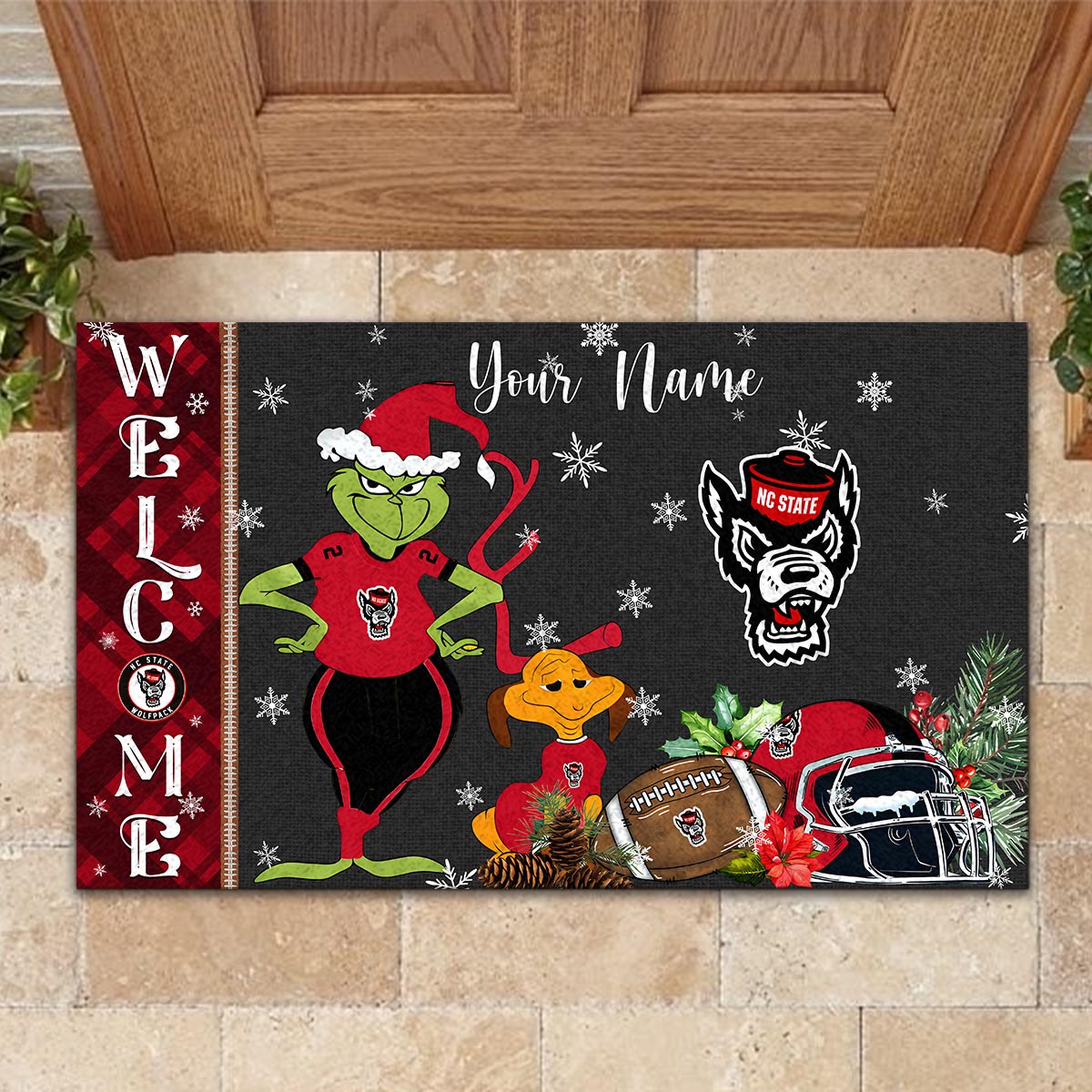 Sportswearmerch NC State Wolfpack NCAA x Grinch Christmas Welcome Football Doormat For Fan