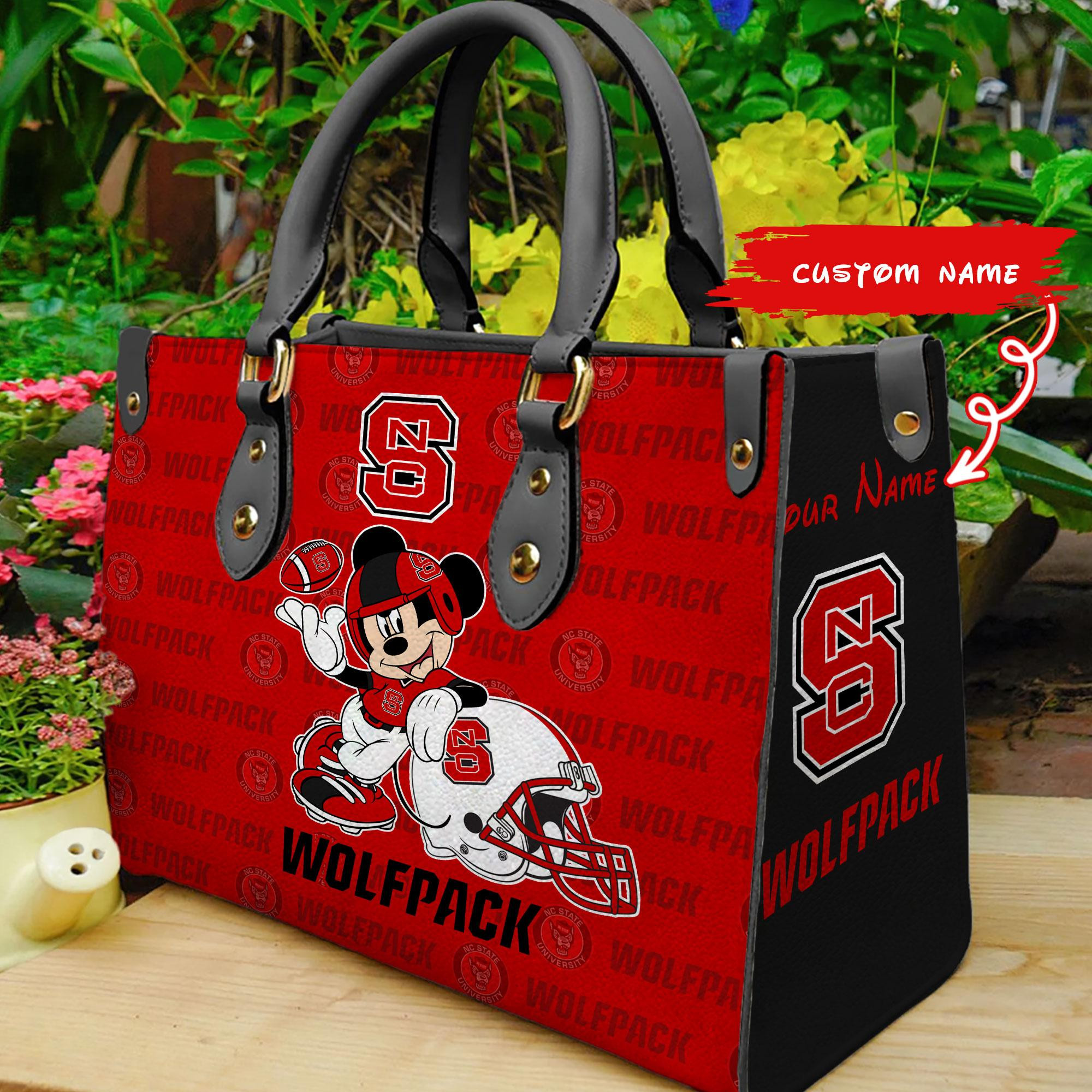 Sportswearmerch NC State Wolfpack NCAA x Mickey Women Leather Handbag For Fan