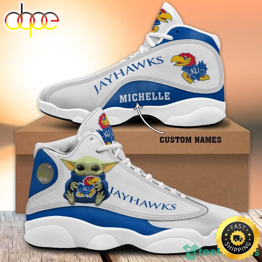 Sportswearmerch NCAA Kansas Jayhawks Baby Yoda AJ13 Sneakers Shoes For Men And Women