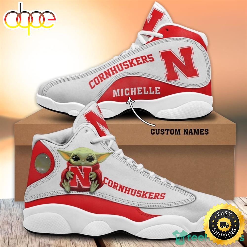 Sportswearmerch Nebraska Cornhuskers NCAA Baby Yoda AJ13 Sneakers Shoes For Men And Women