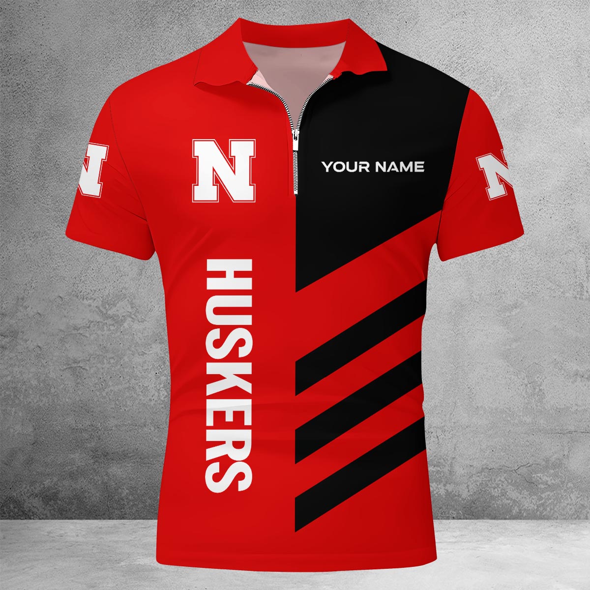 Sportswearmerch Nebraska Cornhuskers NCAA Lapel Zip Polo Shirt For Fan