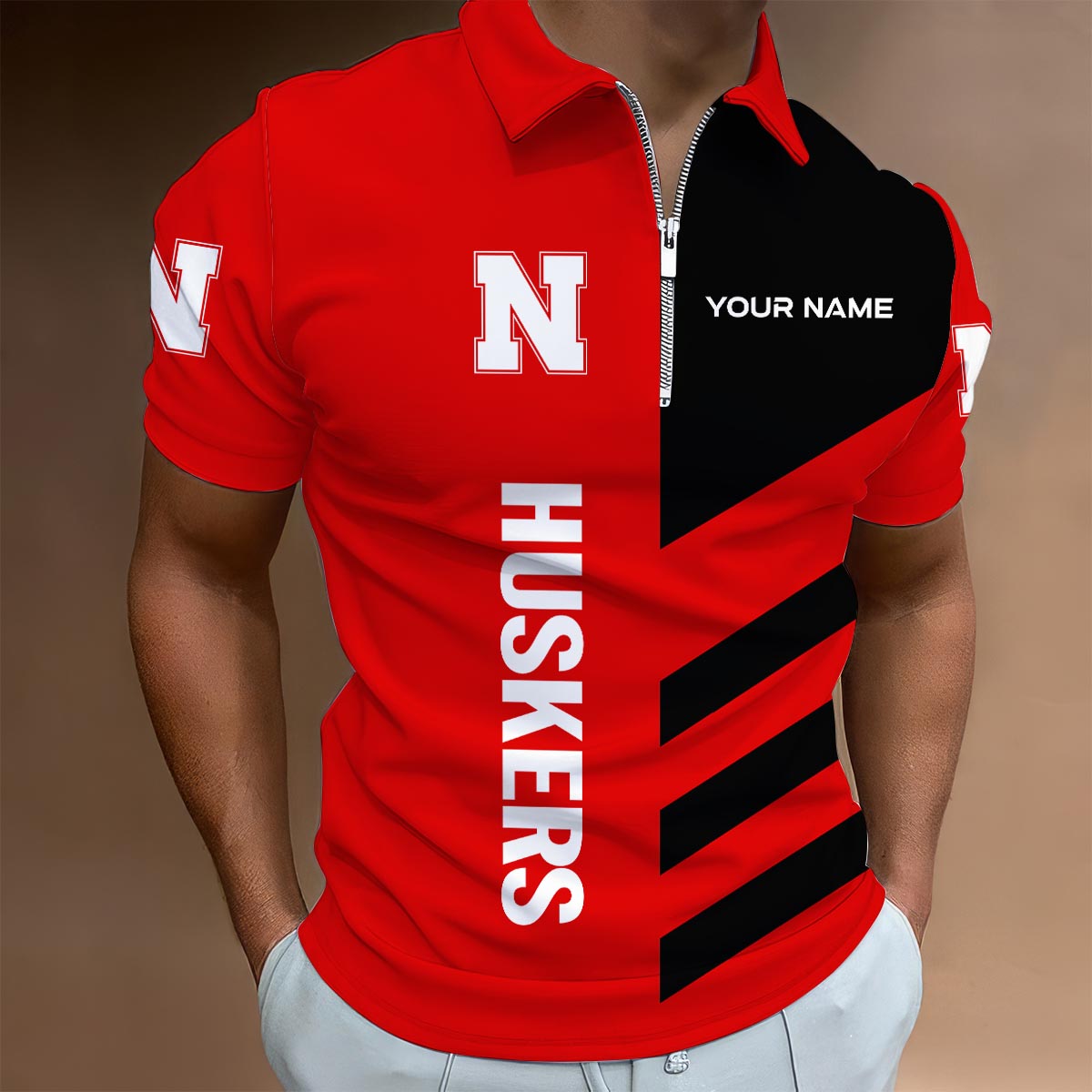 Sportswearmerch Nebraska Cornhuskers NCAA Lapel Zip Polo Shirt For Fan