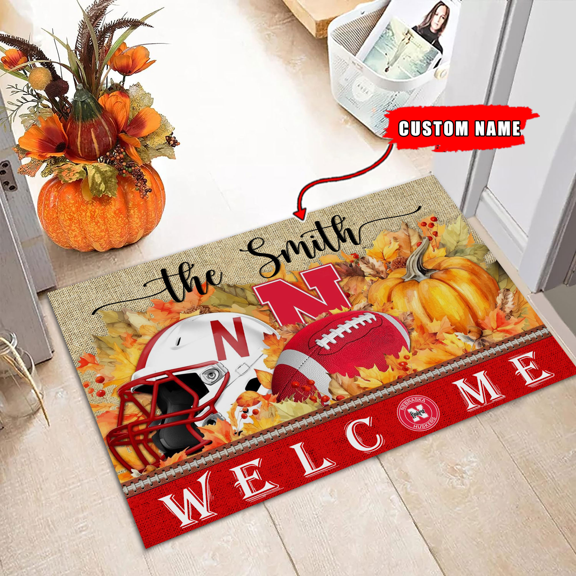 Sportswearmerch Nebraska Cornhuskers NCAA Welcome Fall Football Doormat For Fan