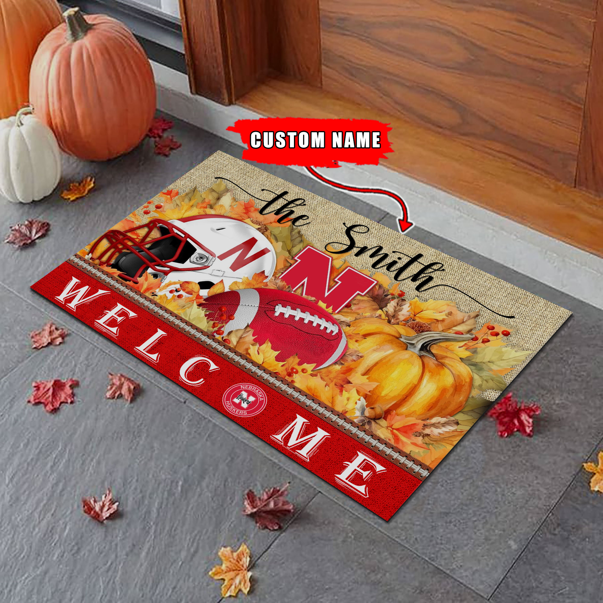 Sportswearmerch Nebraska Cornhuskers NCAA Welcome Fall Football Doormat For Fan