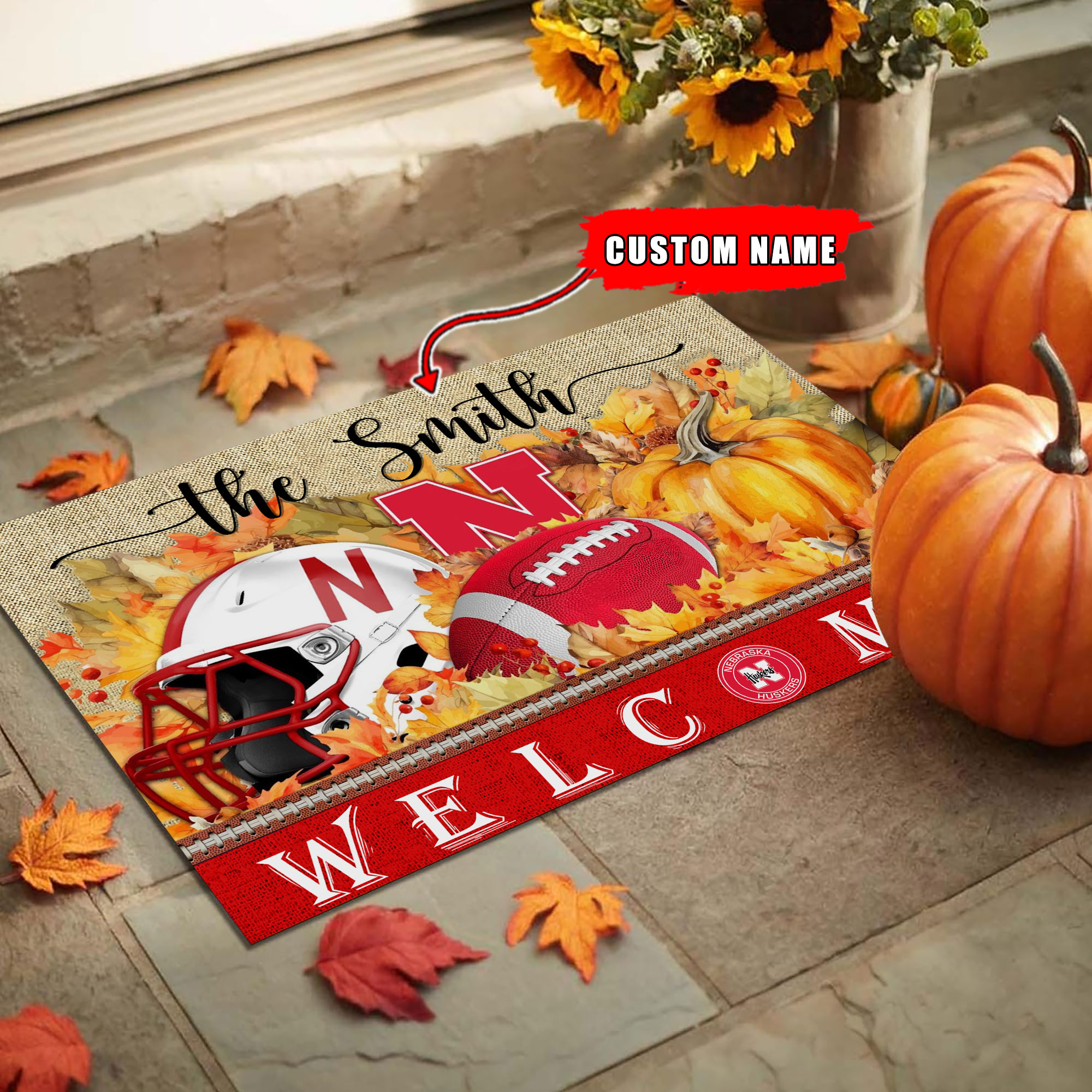 Sportswearmerch Nebraska Cornhuskers NCAA Welcome Fall Football Doormat For Fan