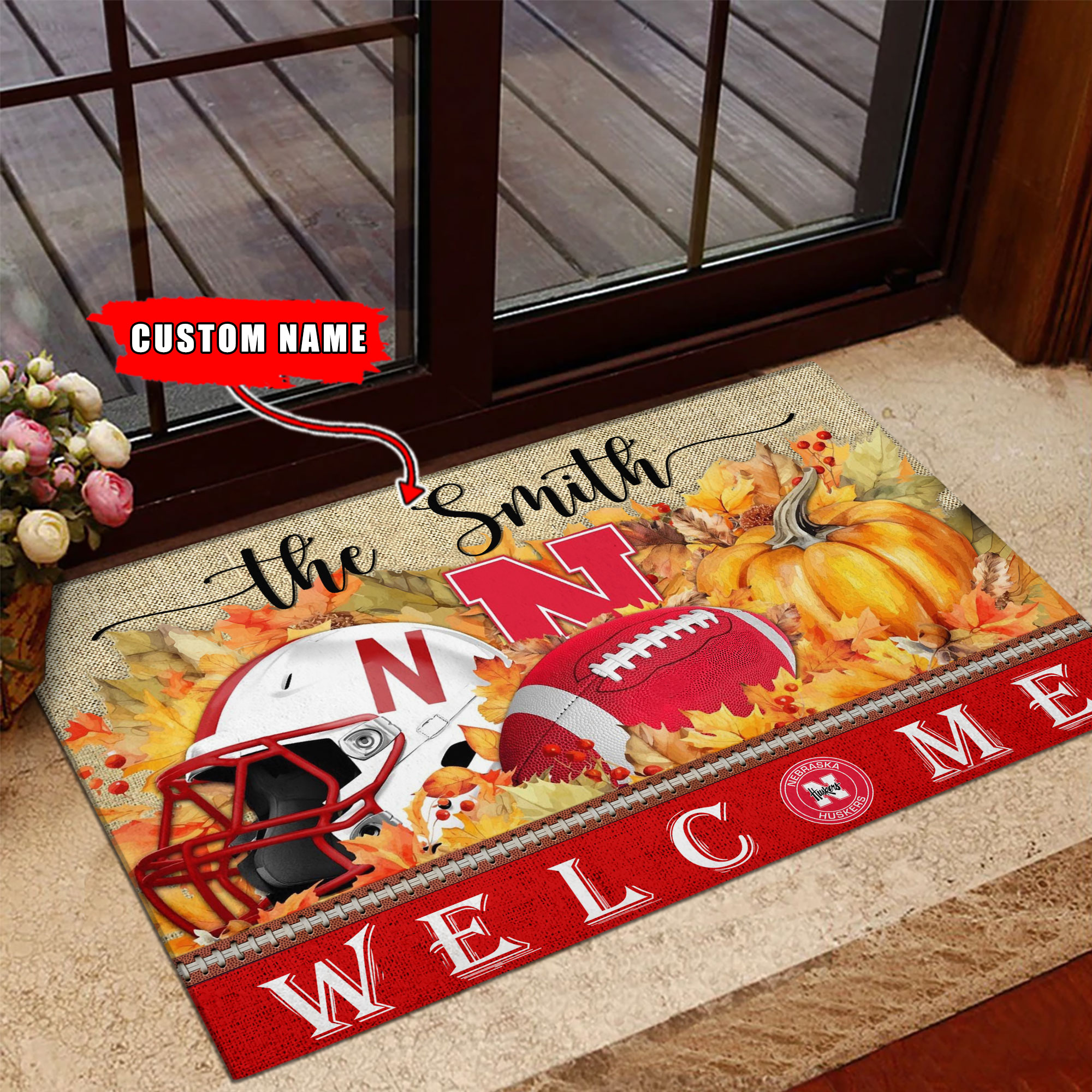 Sportswearmerch Nebraska Cornhuskers NCAA Welcome Fall Football Doormat For Fan