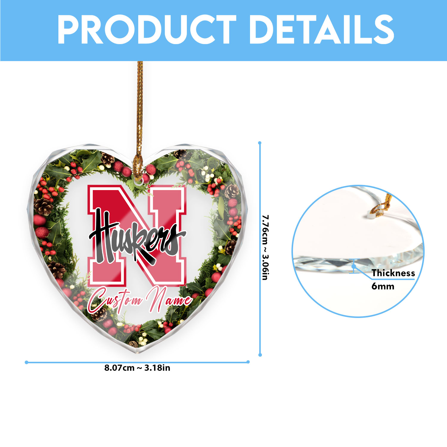 Sportswearmerch Nebraska Cornhuskers NCAA x Christmas Glass Ornament Gift For Fans