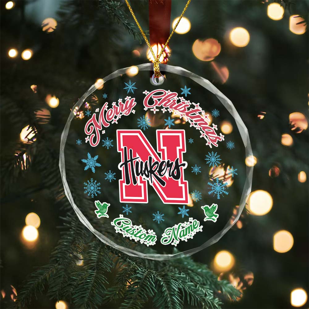 Sportswearmerch Nebraska Cornhuskers NCAA x Christmas Glass Ornament Gift For Fans