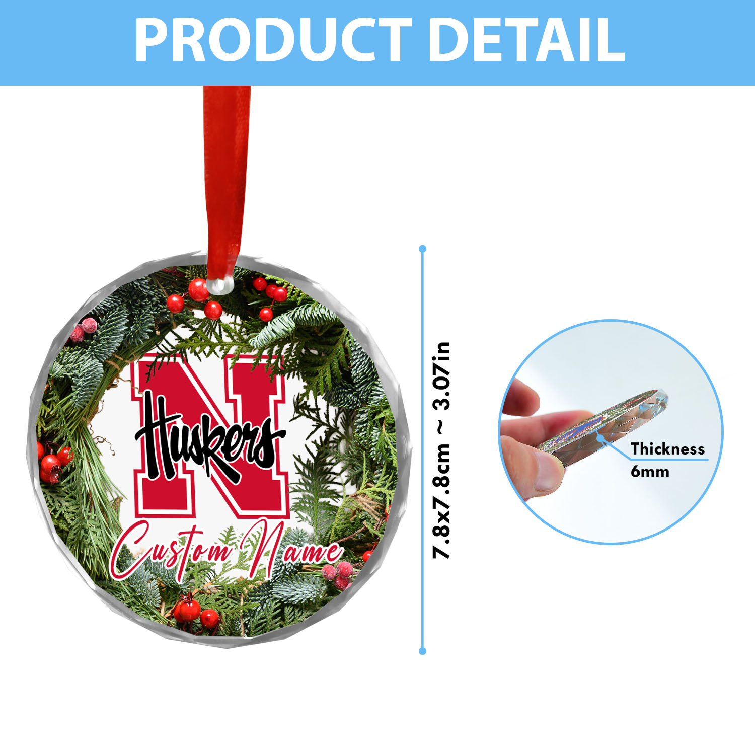 Sportswearmerch Nebraska Cornhuskers NCAA x Christmas Glass Ornament Gift For Fans