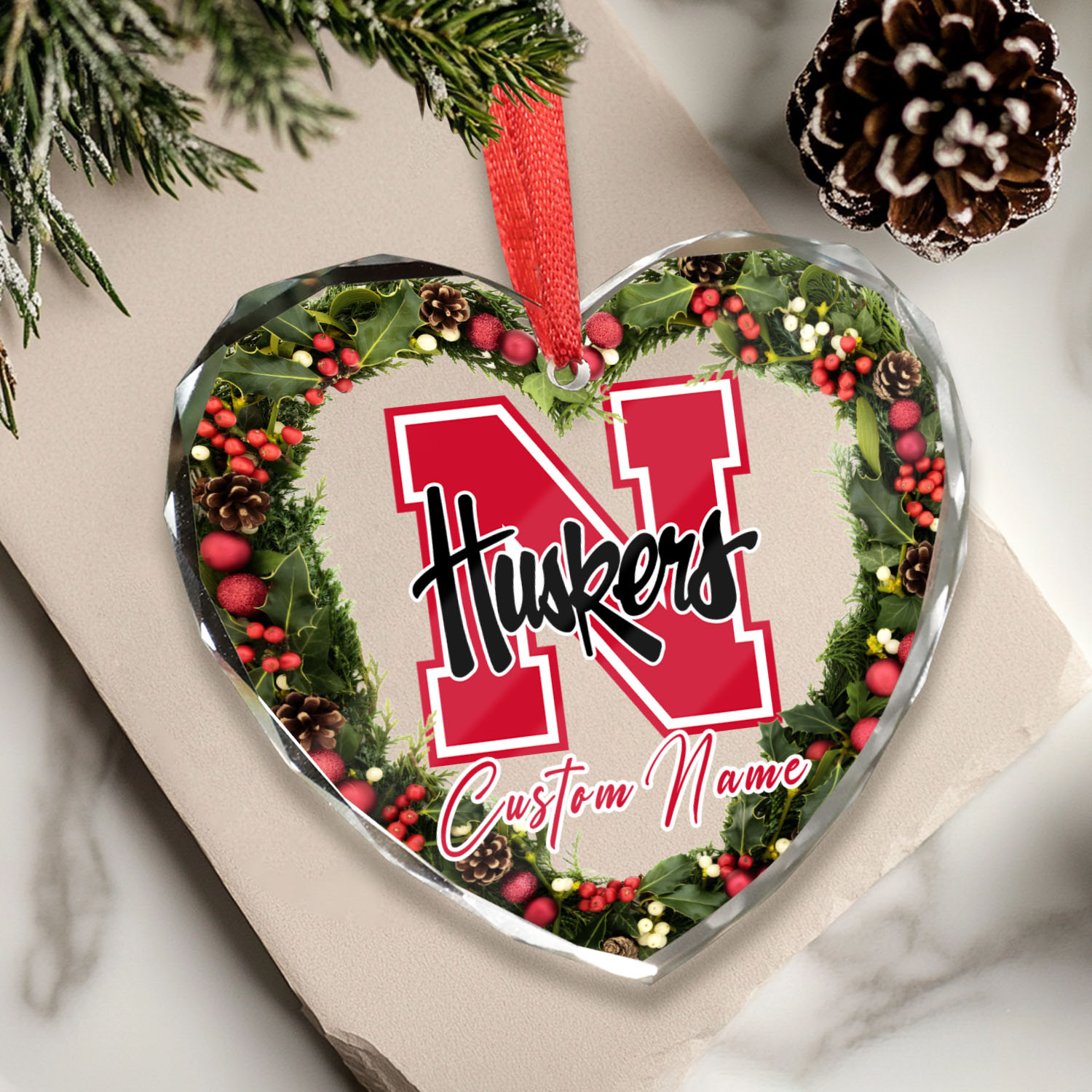 Sportswearmerch Nebraska Cornhuskers NCAA x Christmas Glass Ornament Gift For Fans