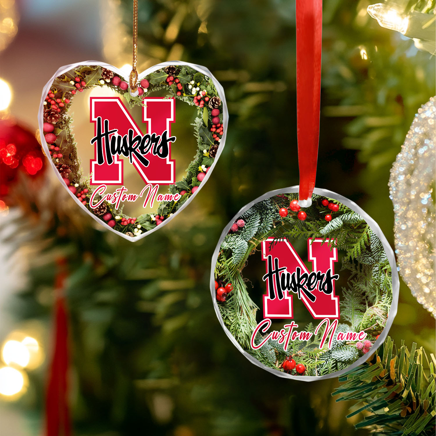 Sportswearmerch Nebraska Cornhuskers NCAA x Christmas Glass Ornament Gift For Fans