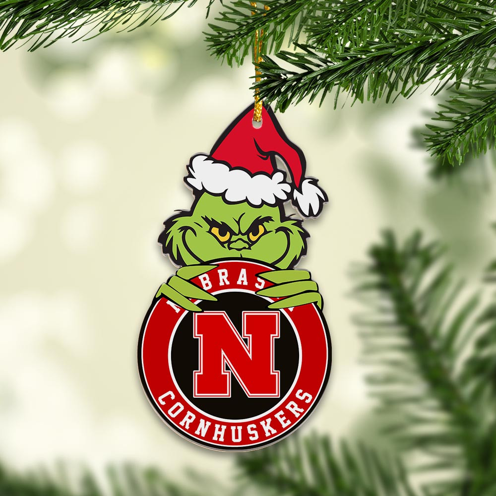 Sportswearmerch Nebraska Cornhuskers NCAA x Grinch Christmas Acrylic Ornament For Fans