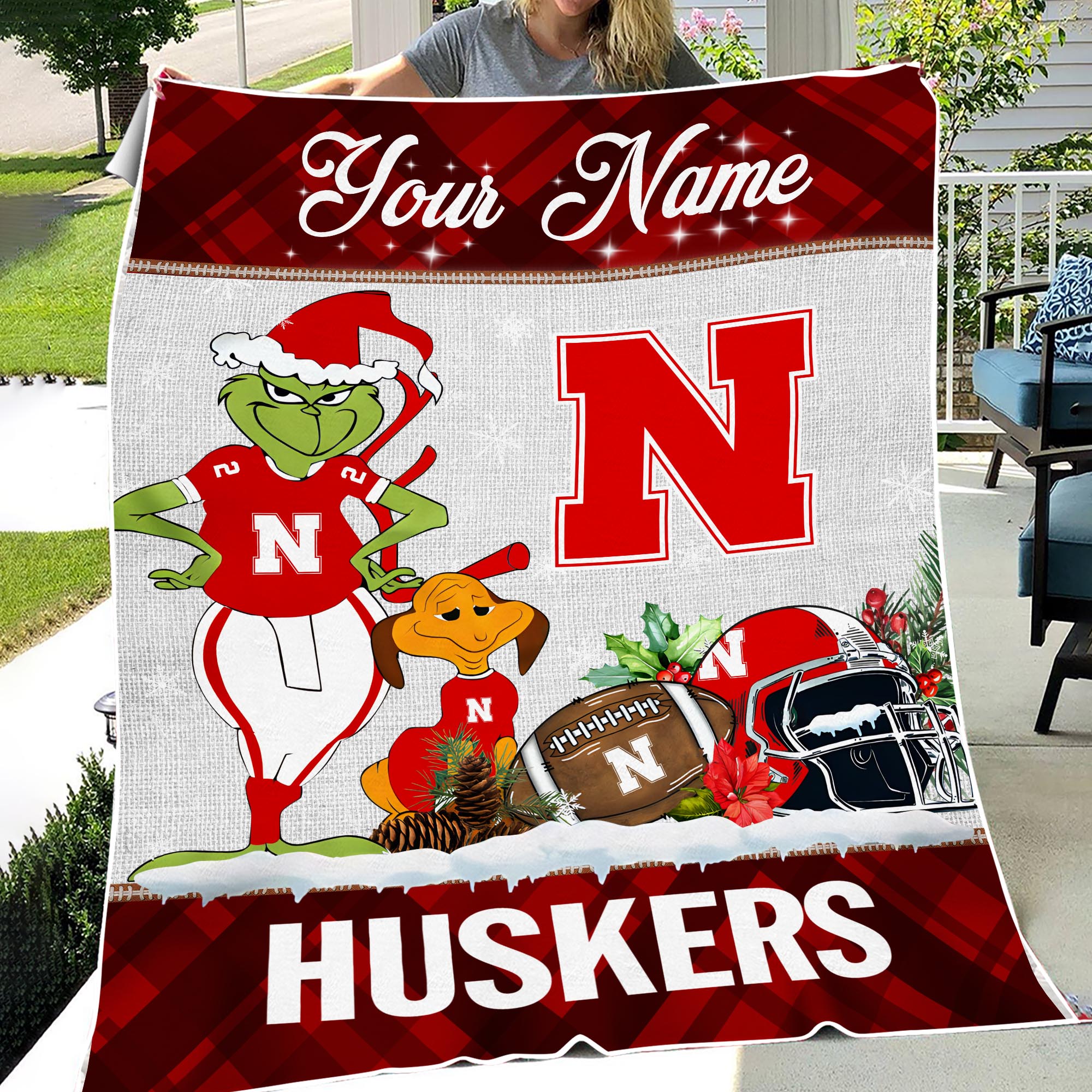 Sportswearmerch Nebraska Cornhuskers NCAA x Grinch Christmas Fleece Blanket For Fan