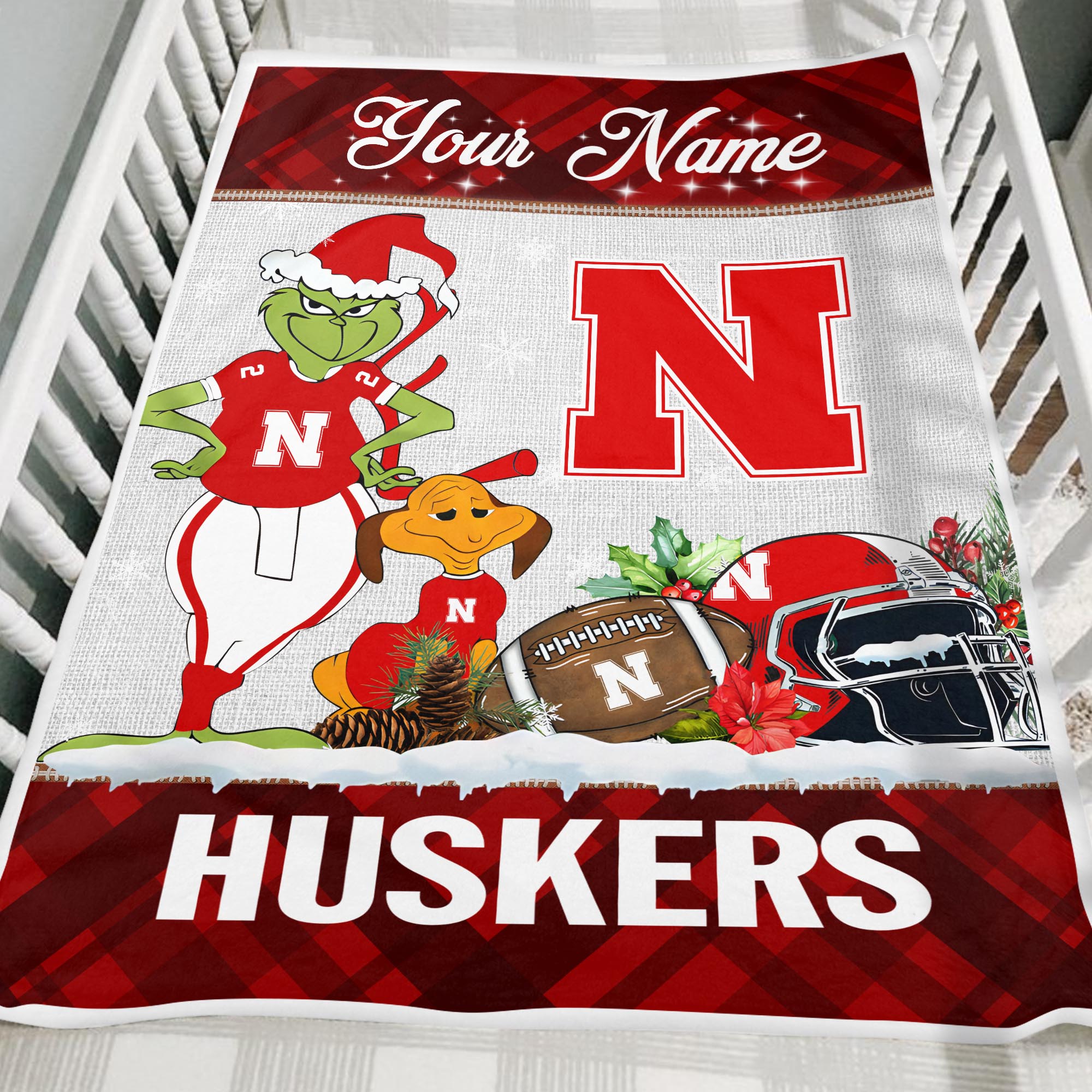 Sportswearmerch Nebraska Cornhuskers NCAA x Grinch Christmas Fleece Blanket For Fan