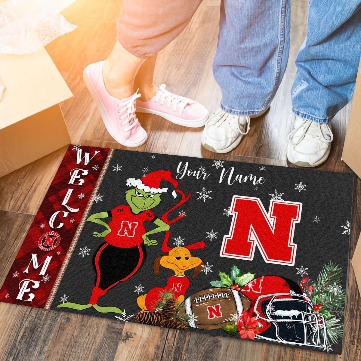 Sportswearmerch Nebraska Cornhuskers NCAA x Grinch Christmas Welcome Football Doormat For Fan