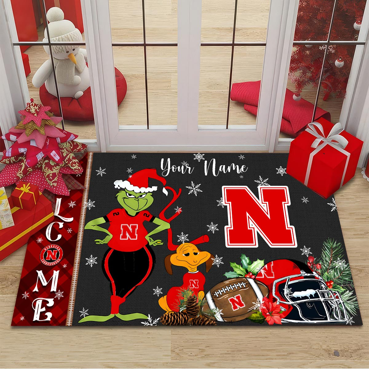 Sportswearmerch Nebraska Cornhuskers NCAA x Grinch Christmas Welcome Football Doormat For Fan
