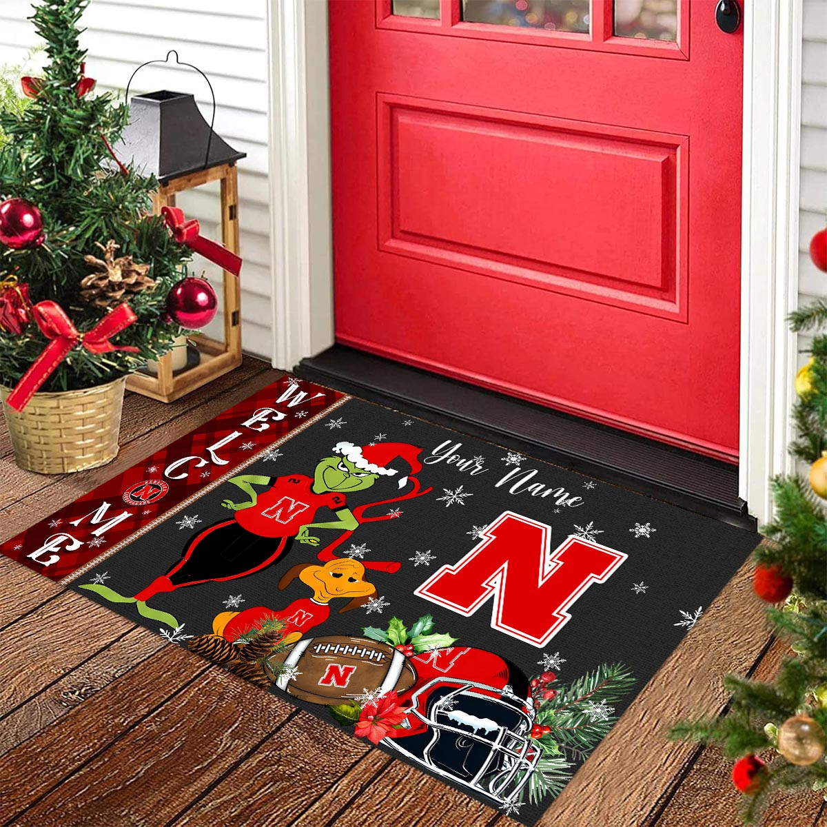 Sportswearmerch Nebraska Cornhuskers NCAA x Grinch Christmas Welcome Football Doormat For Fan