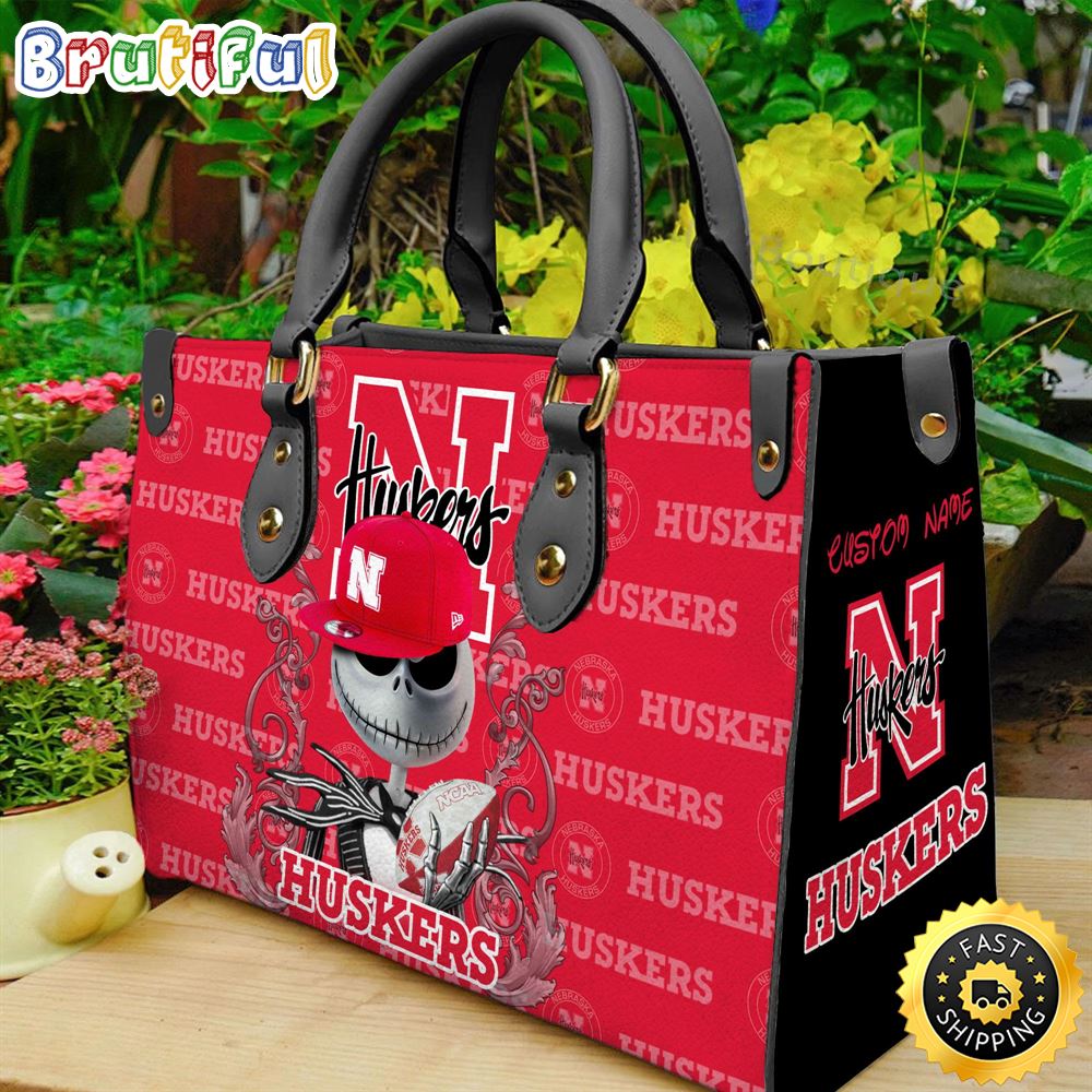 Sportswearmerch Nebraska Cornhuskers NCAA x Jack Skellington Women Leather Bag For Fan